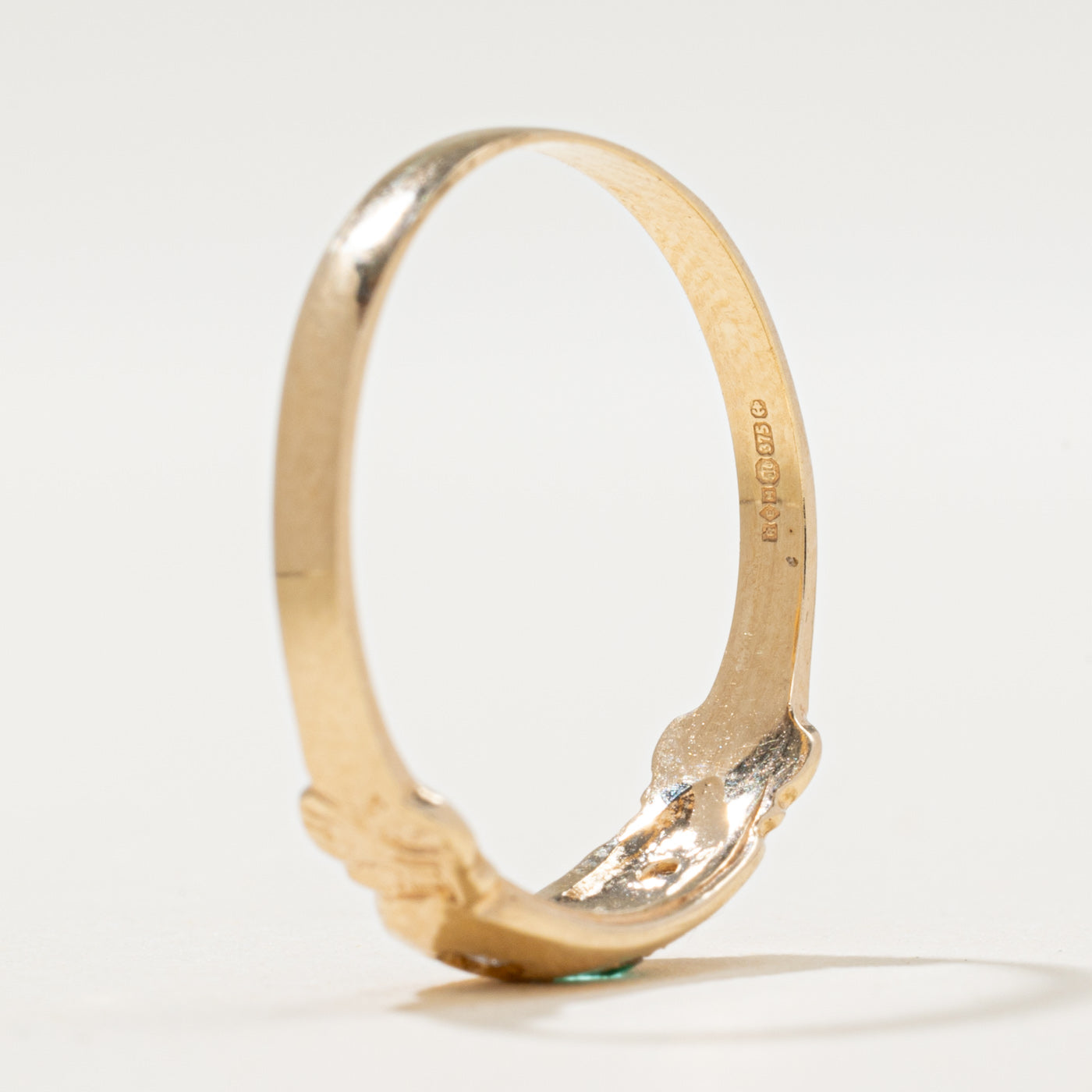 Emerald & Diamond Engraved Ring | 0.04ct, 0.01ctw | SZ 6.75