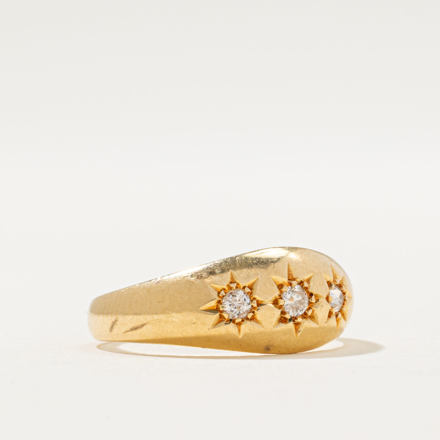 1910 Birmingham Three Stone Star Set Diamond Dome Ring | 0.12ctw | SZ 6.25