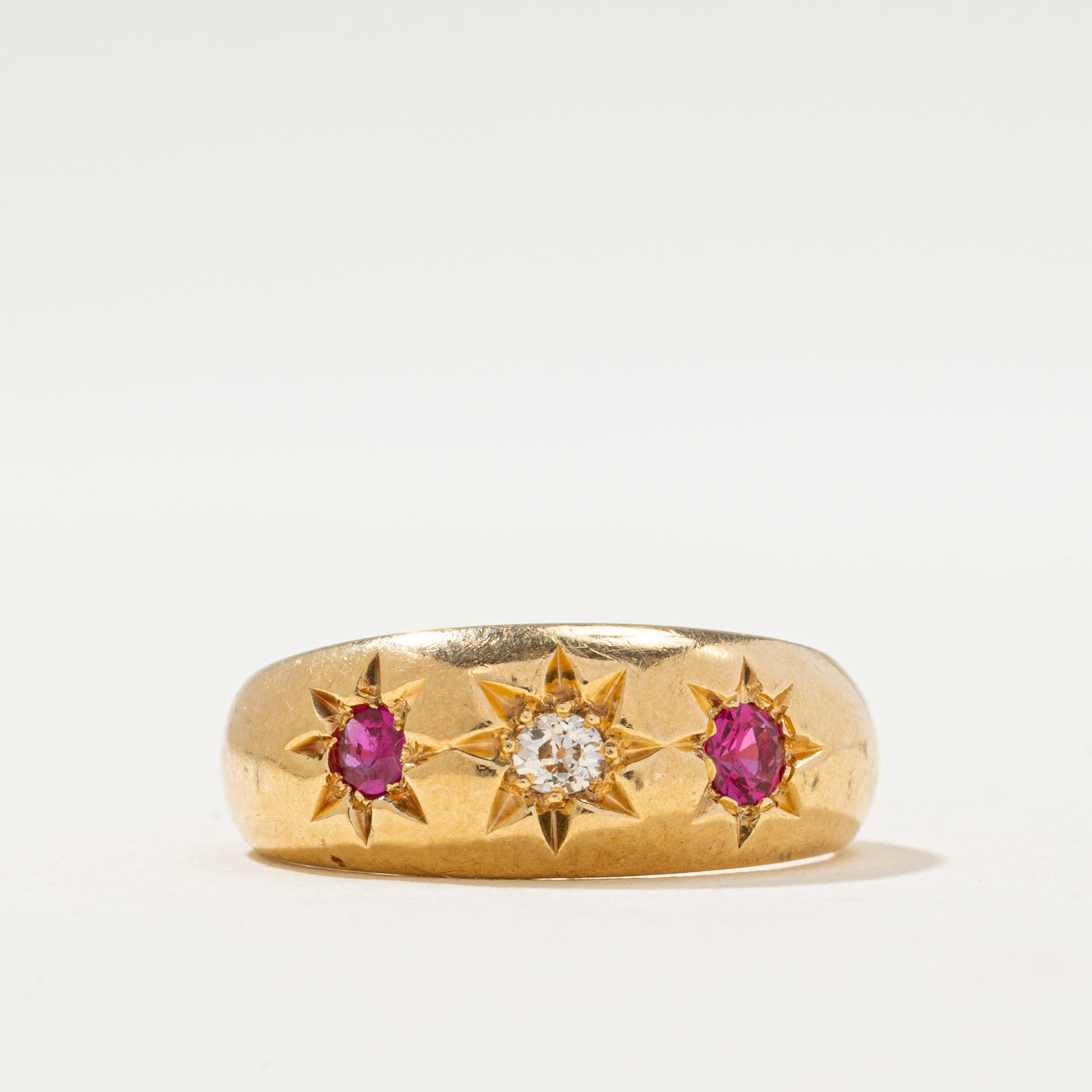 Bague Birmingham Star de 1914 sertie de rubis et de diamants | 0,20 ct au total, 0,06 ct | Taille 6