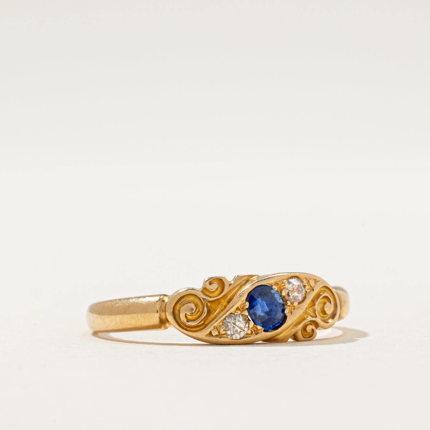 1900 Antique Birmingham Sapphire & Diamond Ring | 0.20ct, 0.036ctw | SZ 8.5