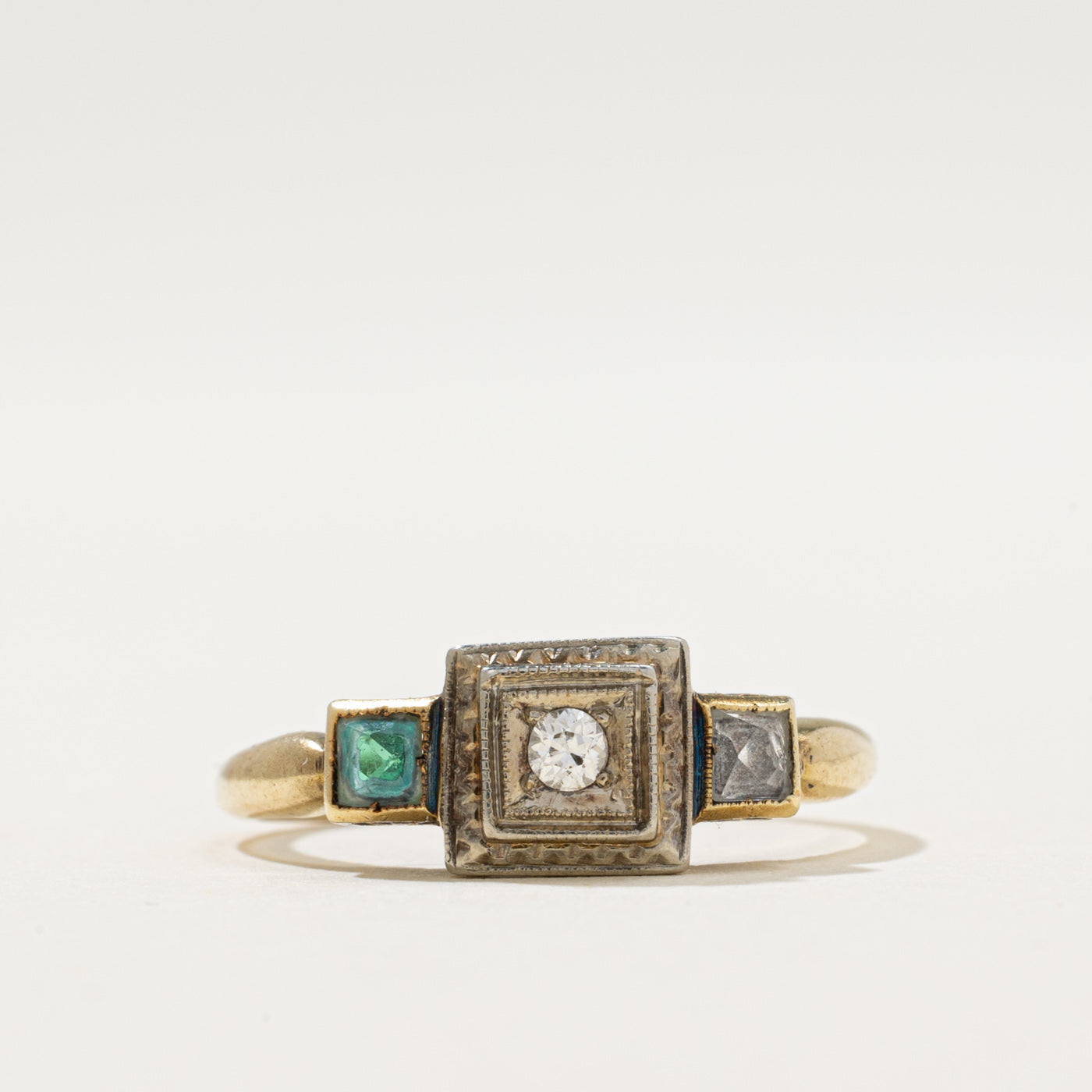 Canadian Pseudo Hallmarked Diamond & Pasté Glass Ring | 0.04ct, 0.14ctw | SZ 6.25