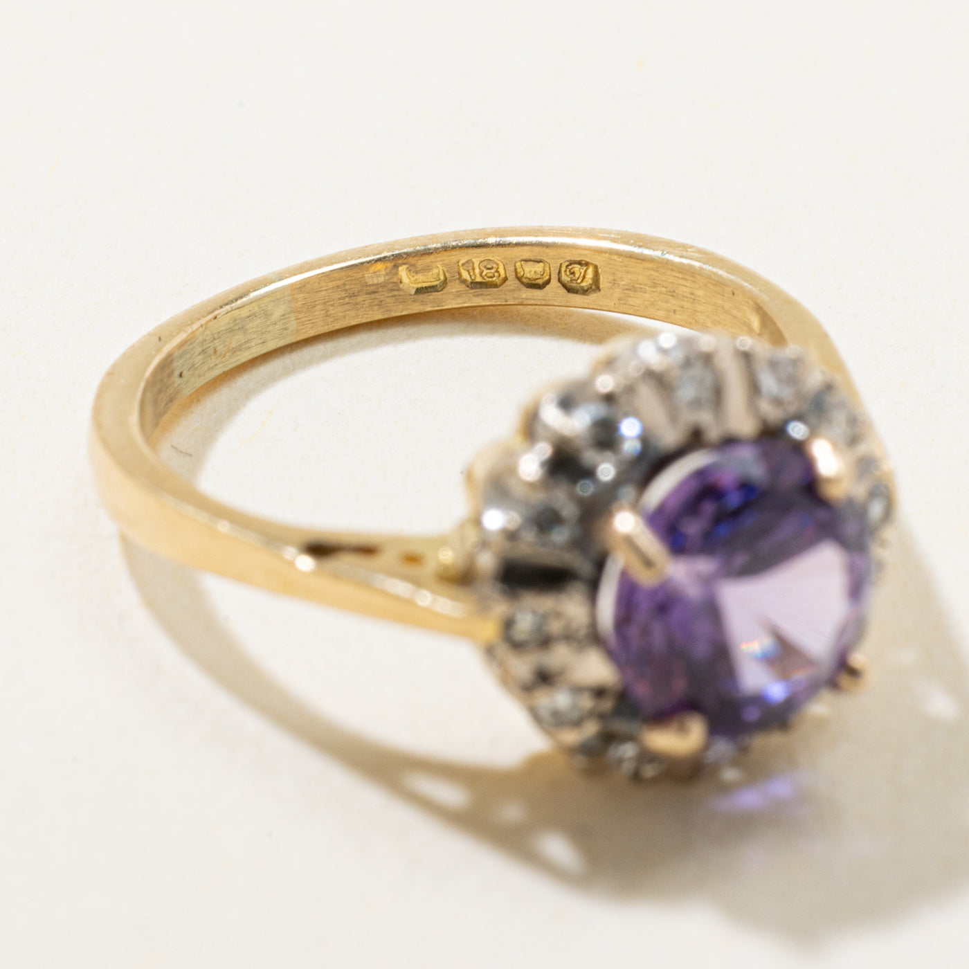 1962 London Synthetic Purple Sapphire & Diamond Ring | 1.10ct, 0.06ctw | SZ 2.25