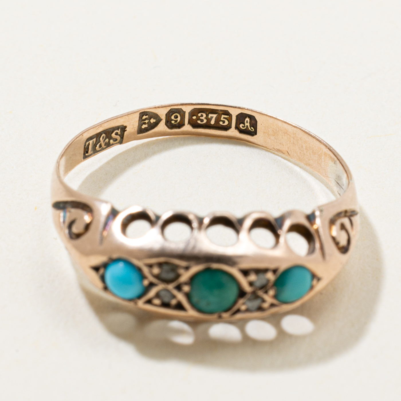 Bague Chester turquoise et diamants de 1901 | 0,10 ct, 0,02 ct | Taille 6