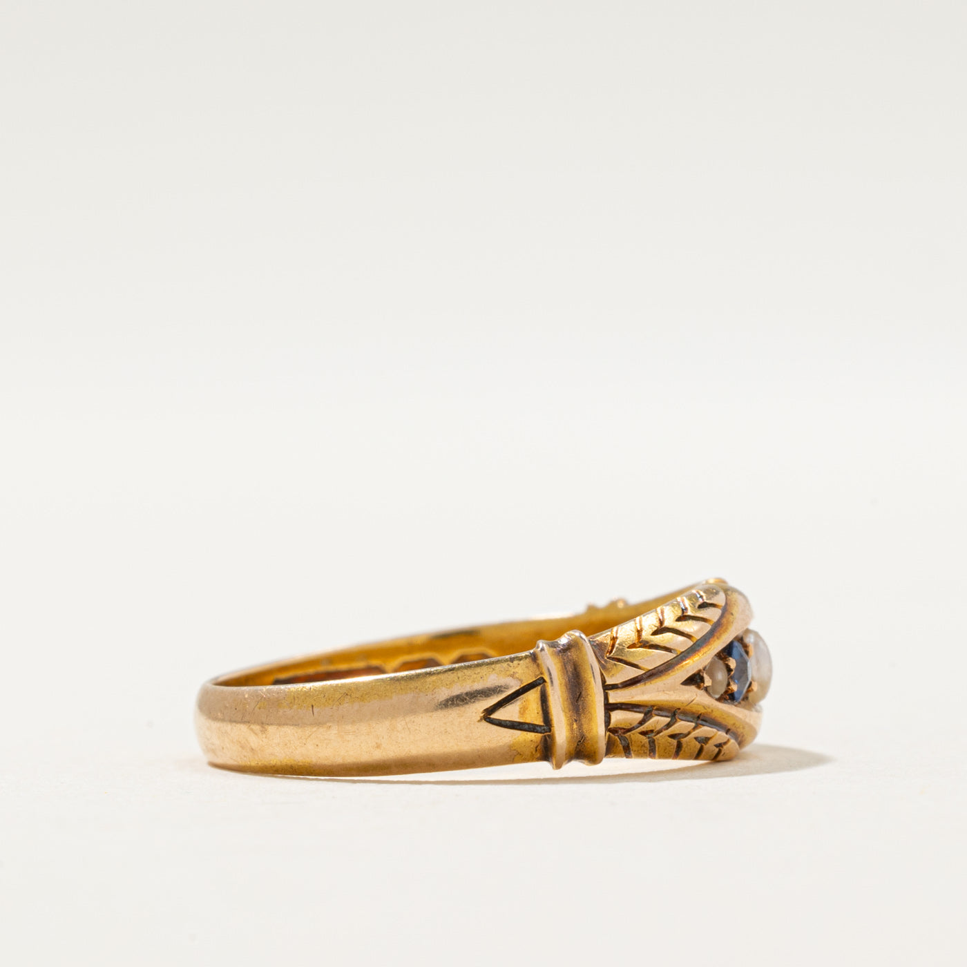 Victorian 15K Gold Seed Pearl & Sapphire Ring | 0.11ctw | SZ 7.25