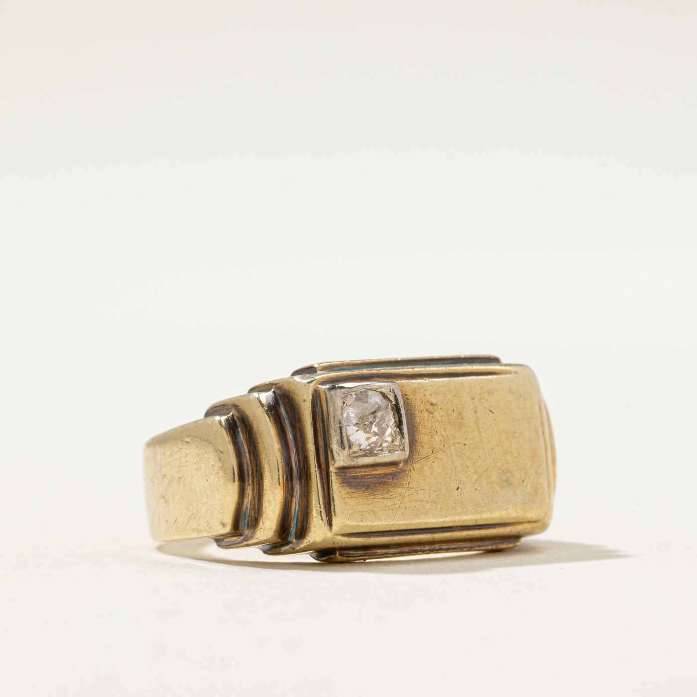 Art Deco Hungarian Diamond Grooved Statement Ring | 0.09ct | SZ 6