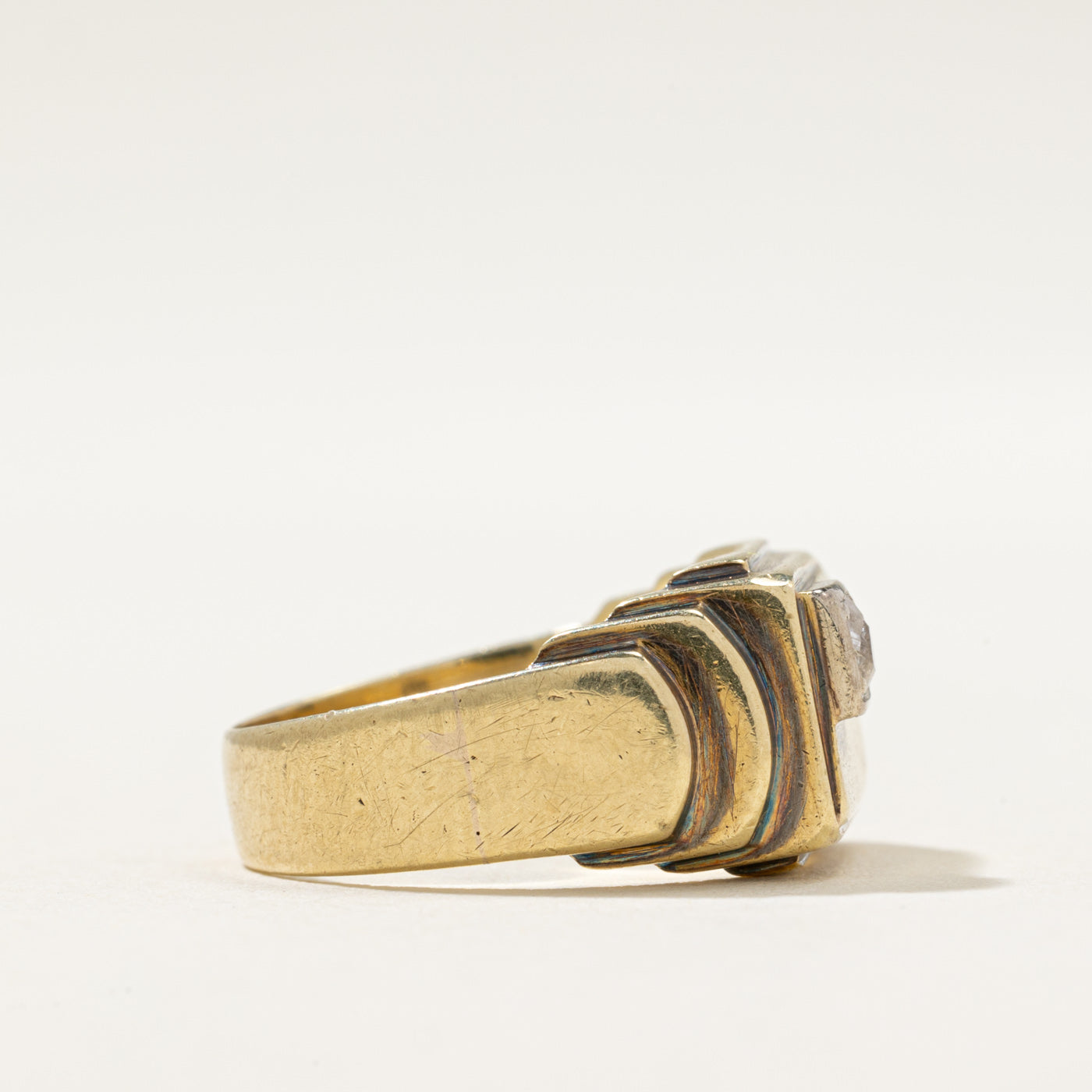 Art Deco Hungarian Diamond Grooved Statement Ring | 0.09ct | SZ 6