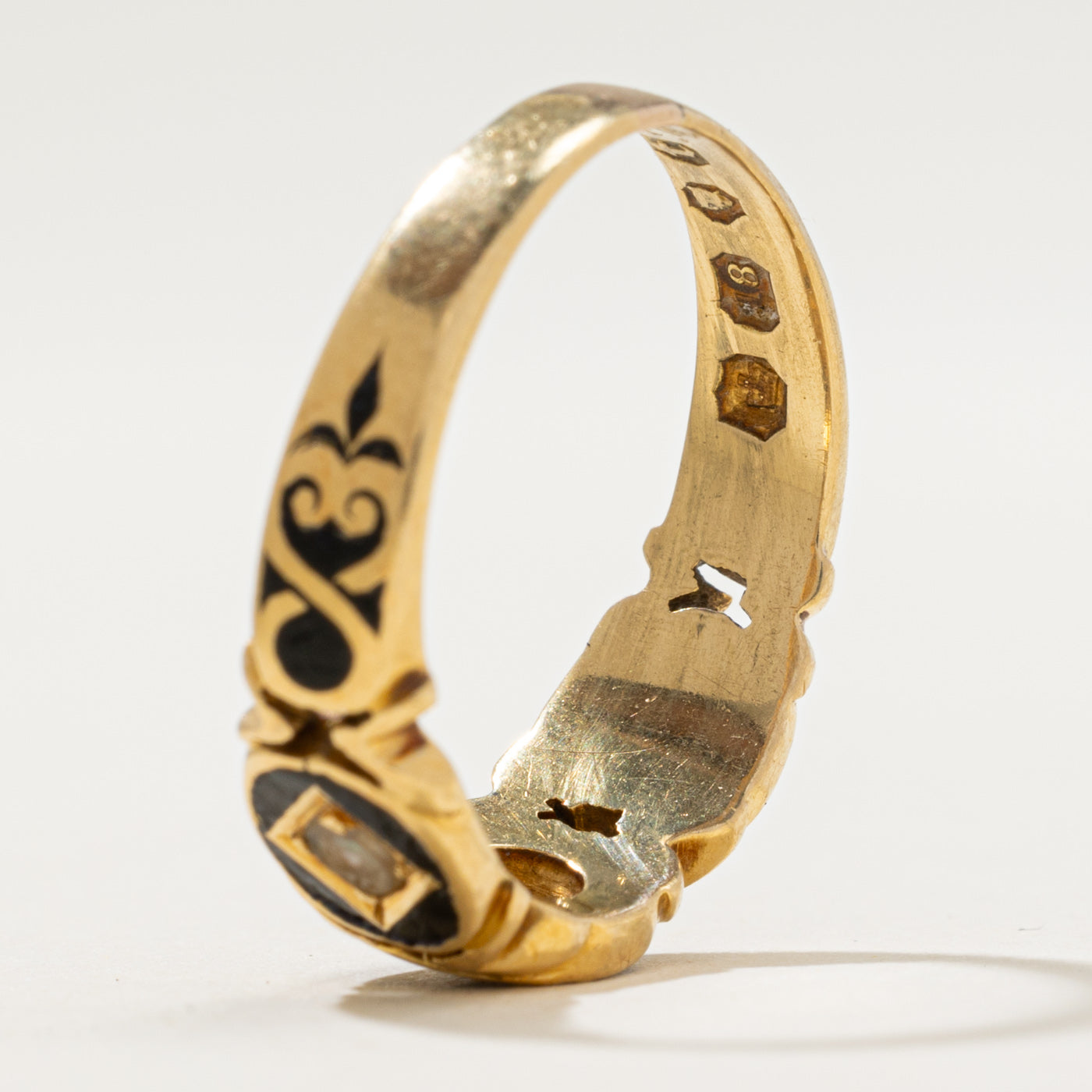 1874 Victorian London Seed Pearl & Black Enamel Ring | 7.5