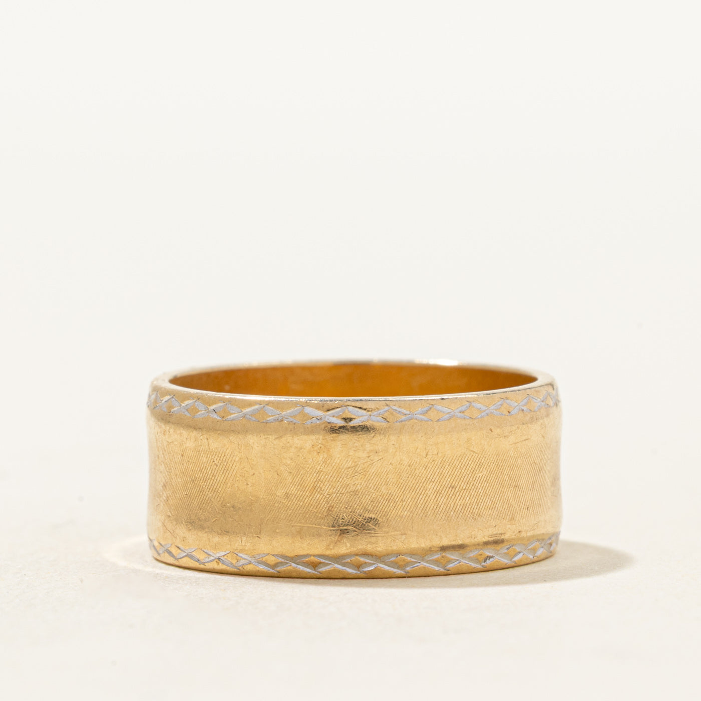 14k Yellow Gold Textured Pattern Cigar Band | 7.98mm | SZ 6.25
