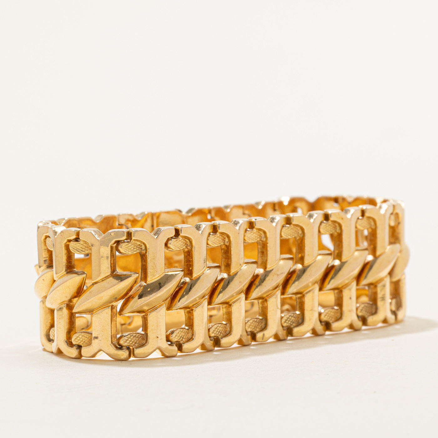 Vintage Italian 18K Yellow Gold Fancy Geometric Thick Chain Bracelet | 21mm | 7.5" |