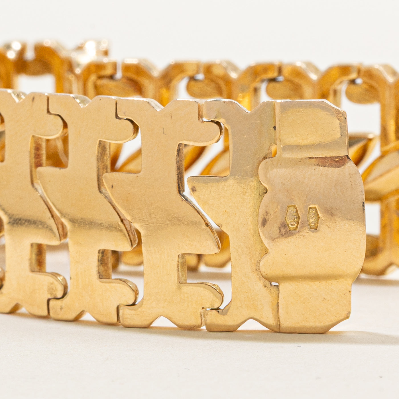 Vintage Italian 18K Yellow Gold Fancy Geometric Thick Chain Bracelet | 21mm | 7.5" |