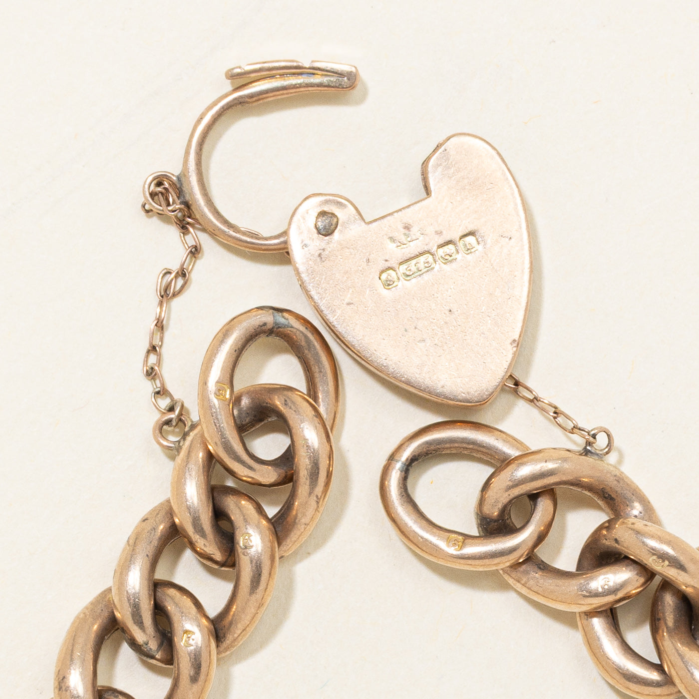 Bracelet à maillons cadenas en or rose 9 carats Birmingham 1907 | 10,47 mm | 8 pouces |