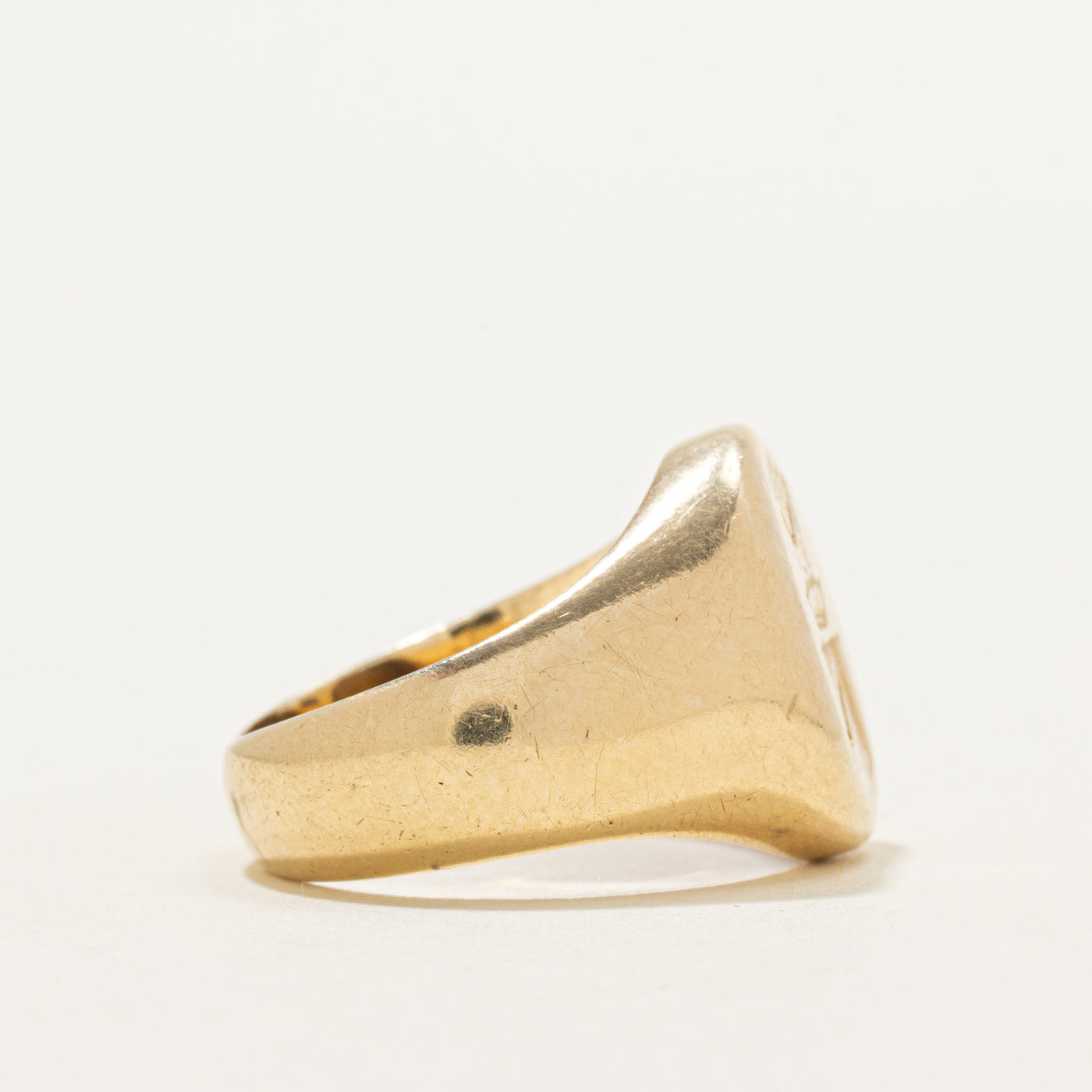 Art Deco Polish 14K Yellow Gold Crest Signet Ring | SZ 5.5 |