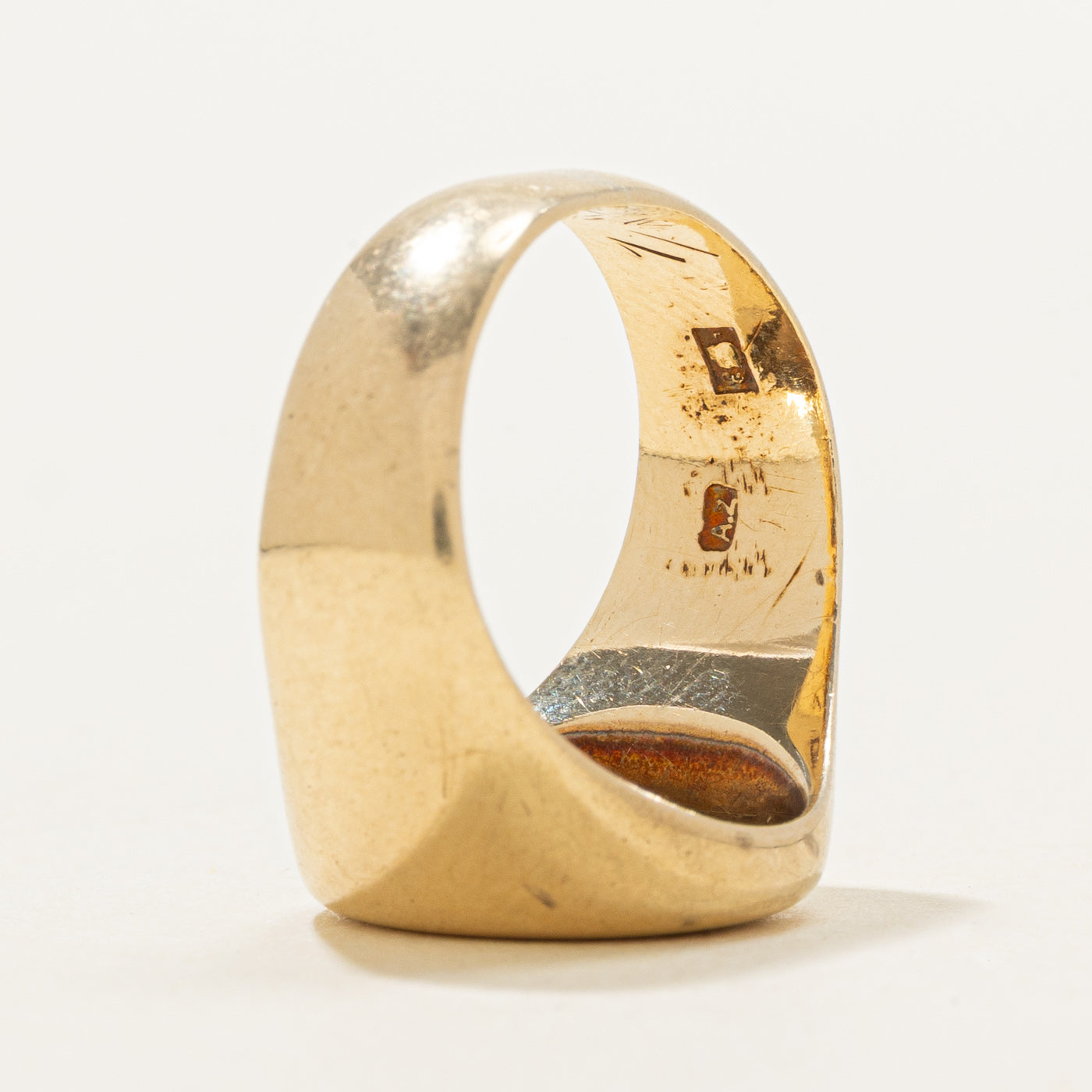 Art Deco Polish 14K Yellow Gold Crest Signet Ring | SZ 5.5 |