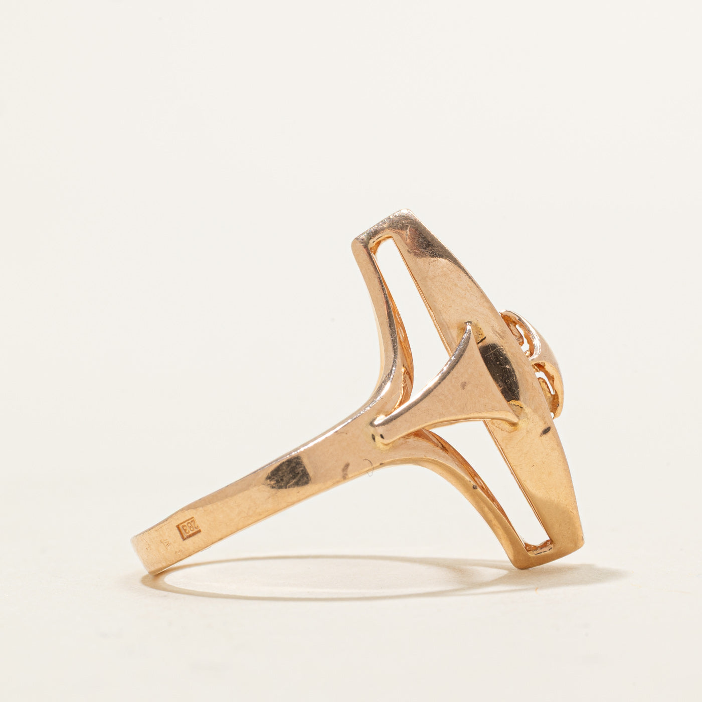 1992 Soviet Hallmarked 14K Rose Gold Scrollwork Navette Ring | SZ 6.75 |