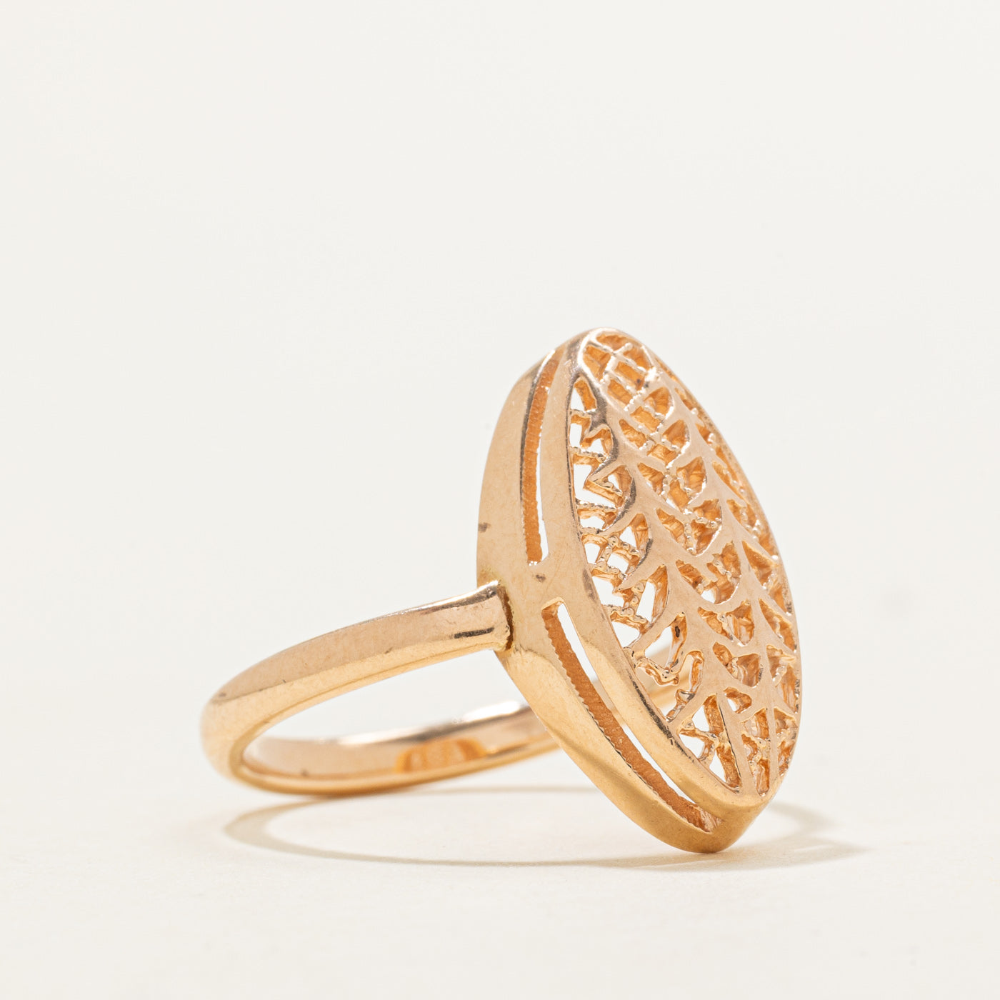 1992 Soviet Hallmarked 14K Rose Gold Openwork Navette Ring | SZ 7 |