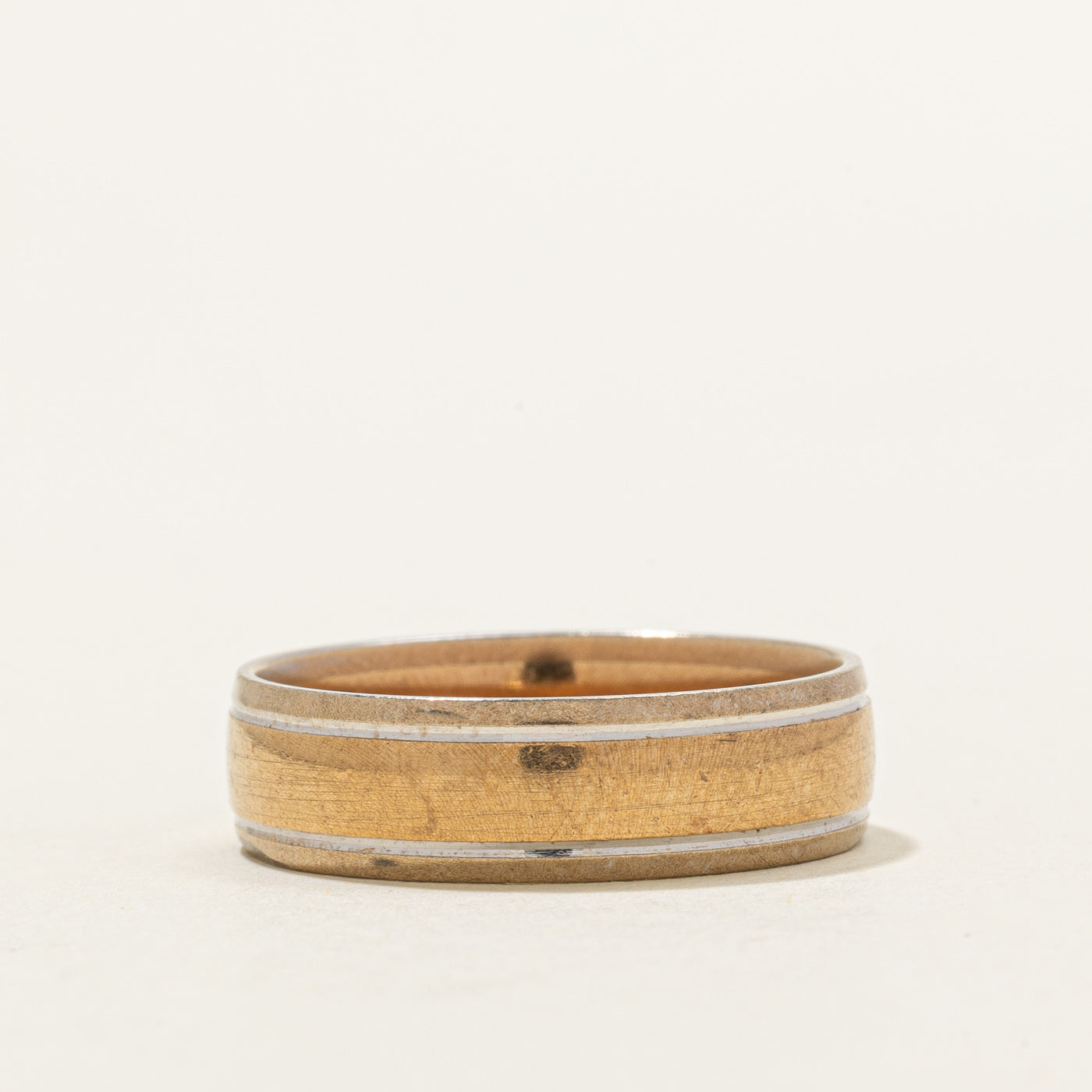 Portugese 9K Two Tone Gold Grooved Band | 6mm | SZ 9.25 |