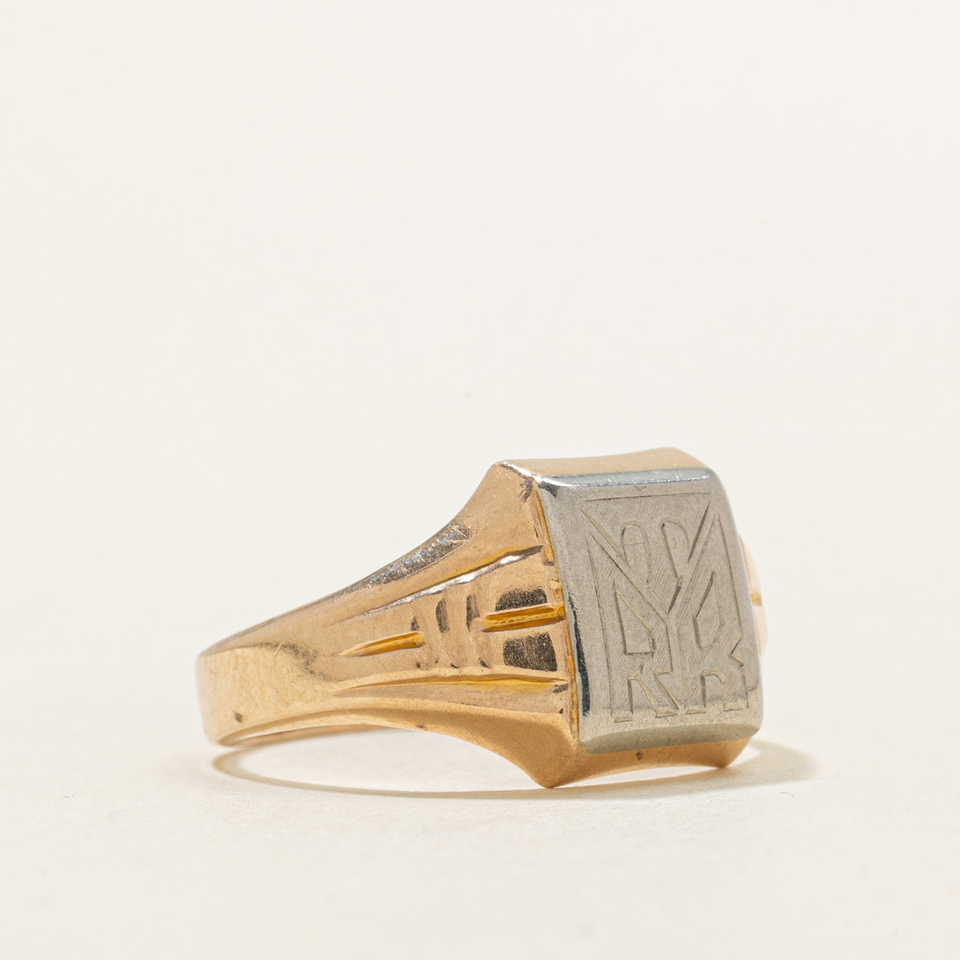 10K Two Tone Gold "RR" Initial Signet Ring | SZ 9 |