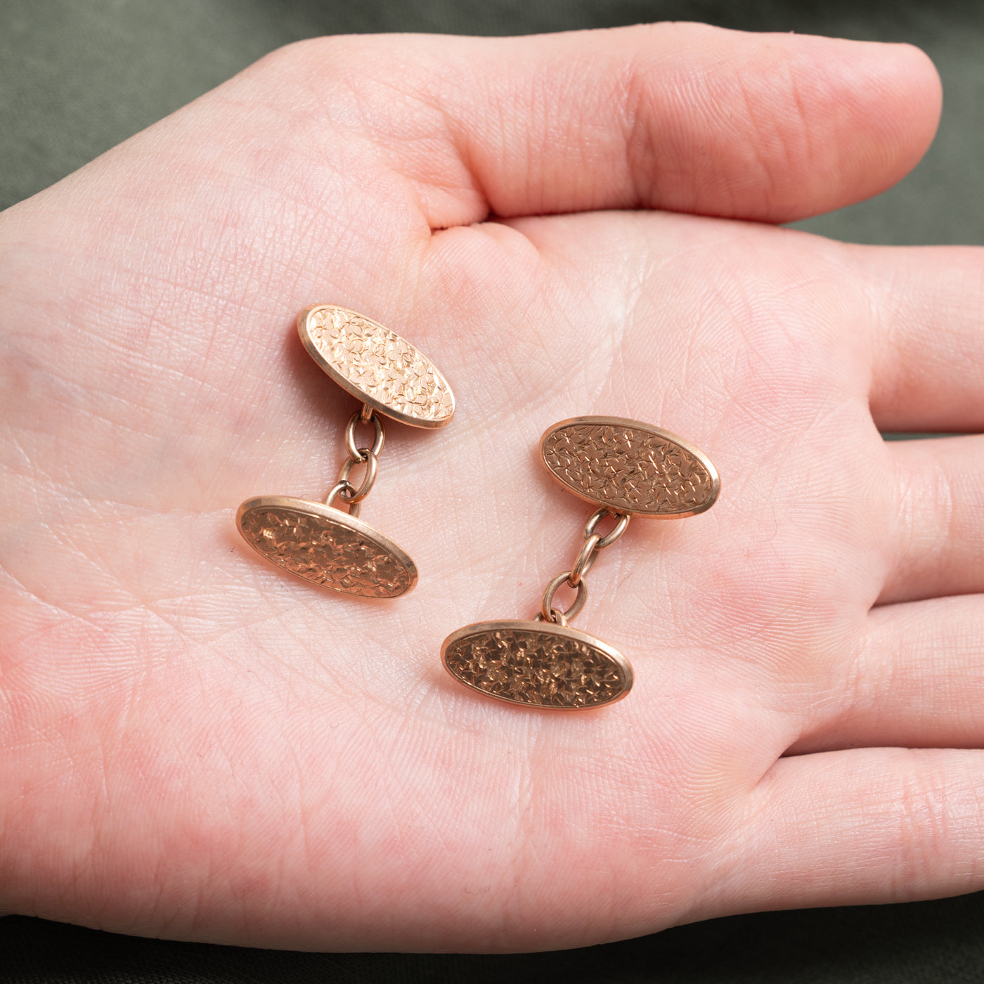 1898 Chester 9K Rose Gold Floral Engraved Cufflinks