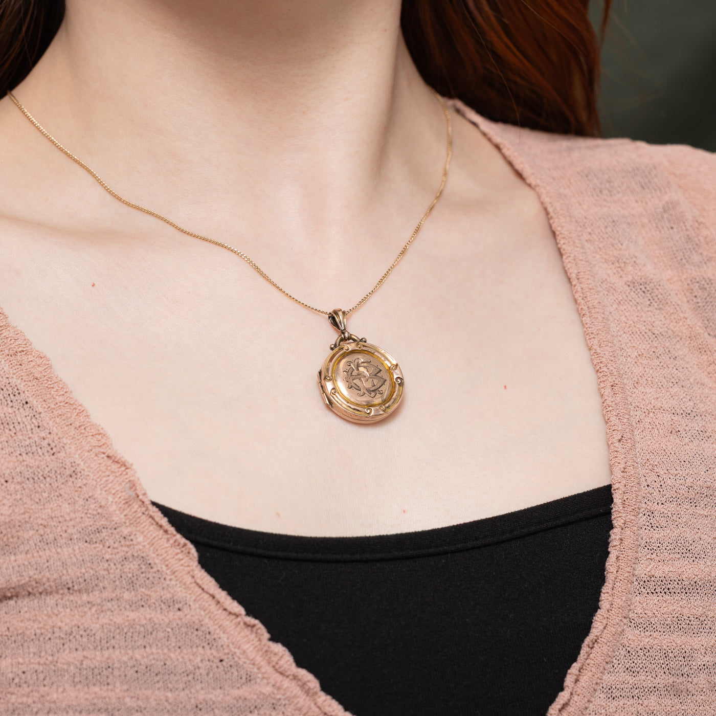 1903 Birmingham 9K Ornate Engraved Initials Locket