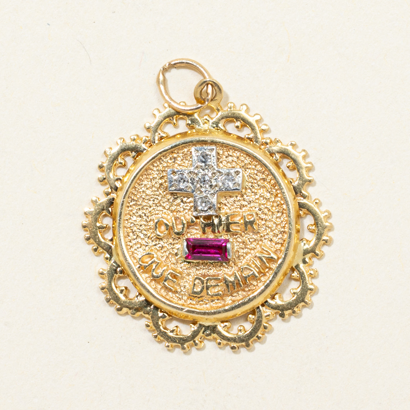 Synthetic Ruby & Diamond French Augis Love Pendant | 0.09ct, 0.05ctw