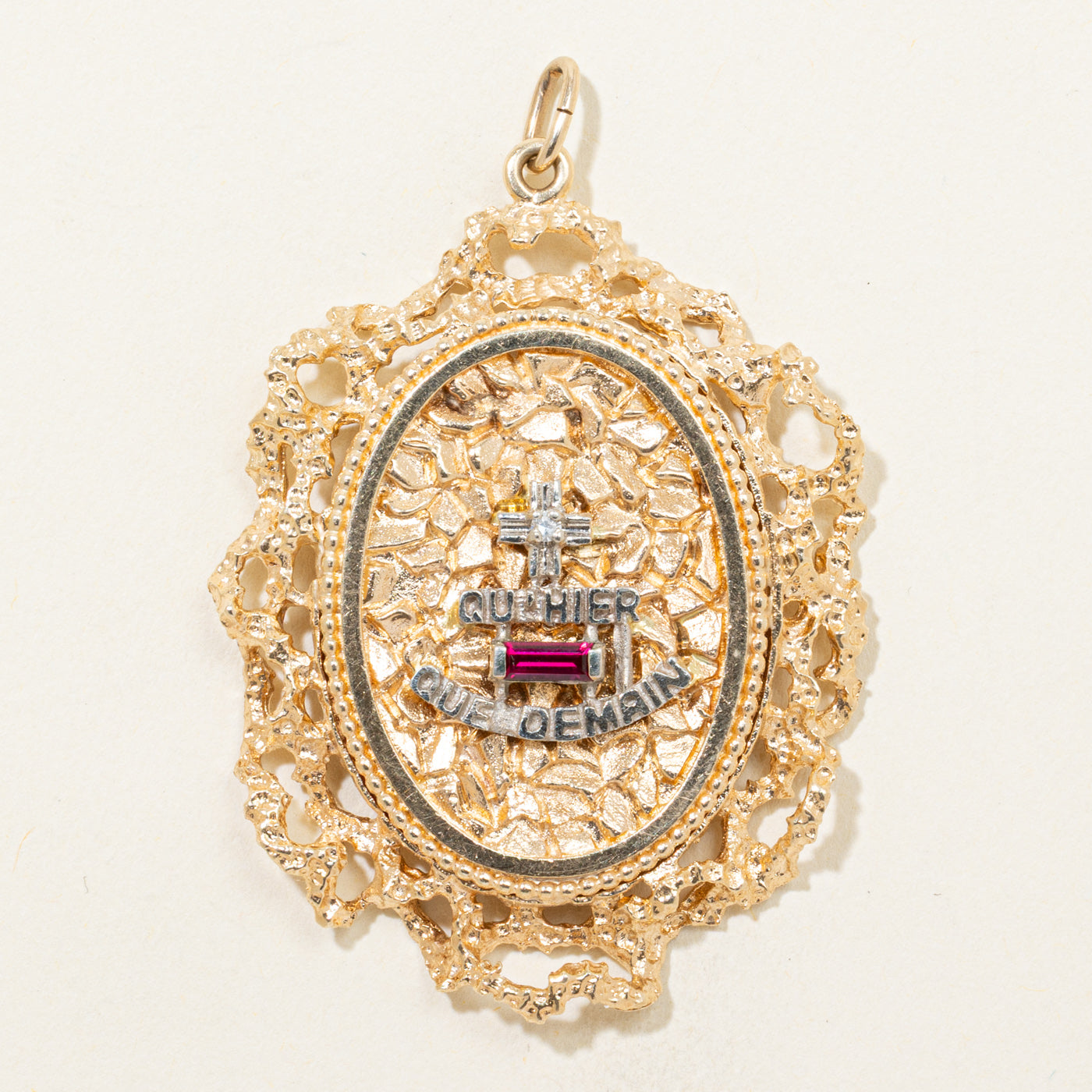 Synthetic Ruby & Diamond French Augis Love Pendant | 0.17ct, 0.01ct