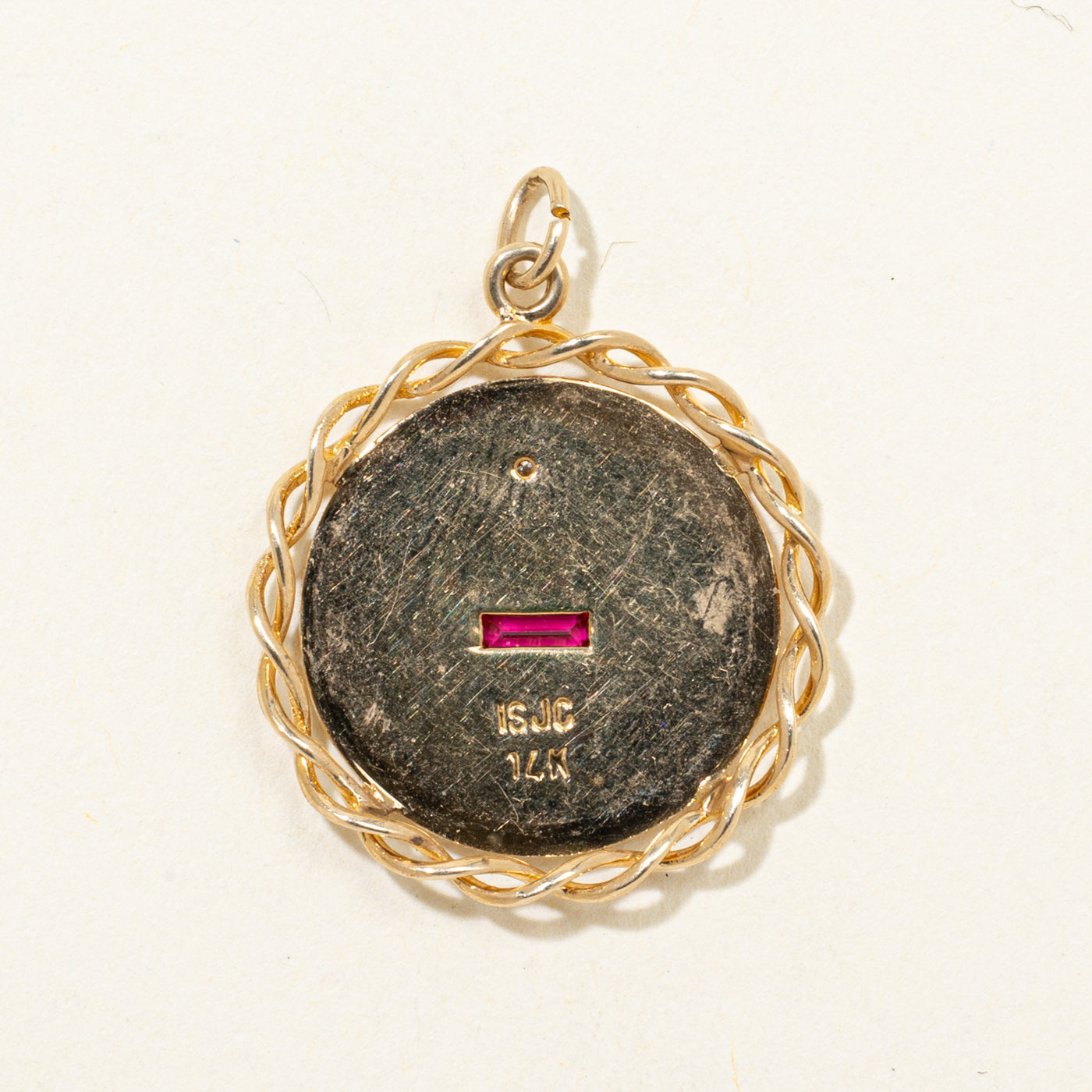 Synthetic Ruby & Diamond French Augis Love Pendant | 0.13ct, 0.005ct