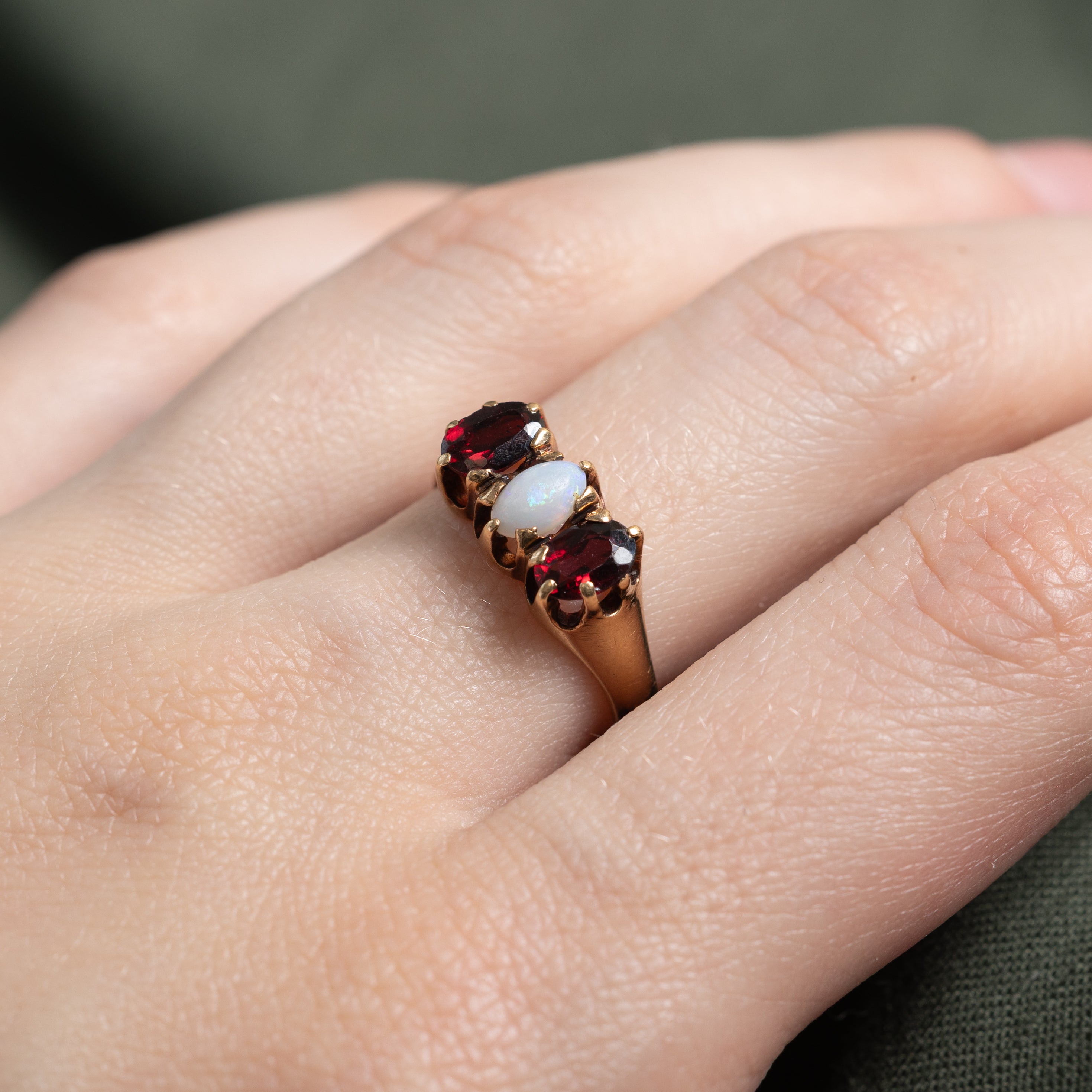 Vintage Canadian Belcher Set Garnet & Opal Ring | 1.25ctw | SZ 7.5