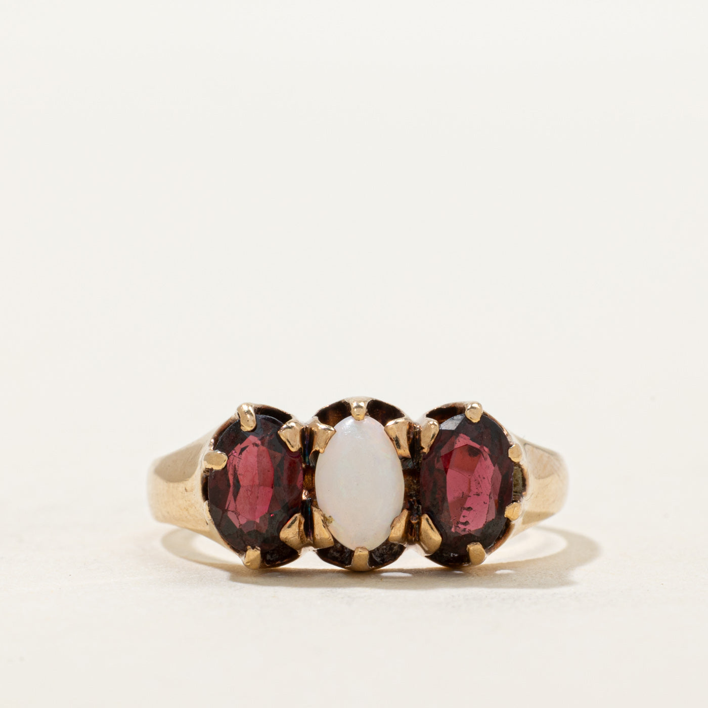 Vintage Canadian Belcher Set Garnet & Opal Ring | 1.25ctw | SZ 7.5