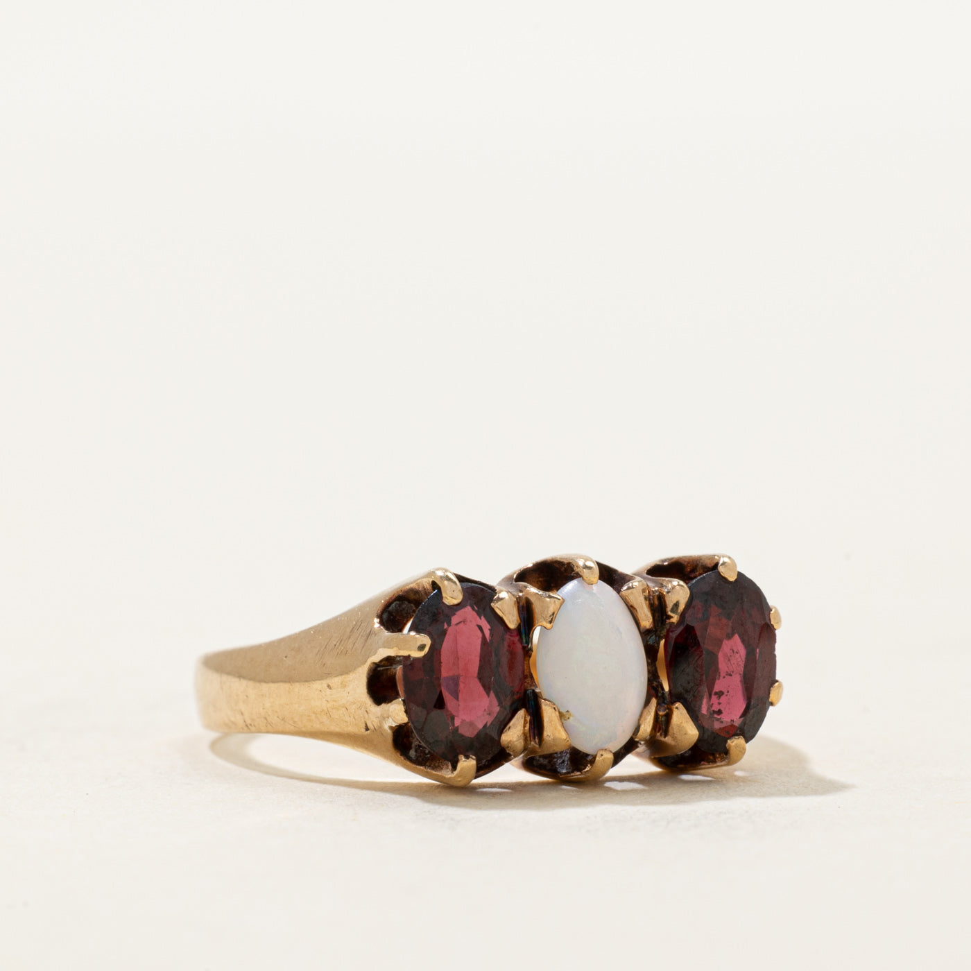 Vintage Canadian Belcher Set Garnet & Opal Ring | 1.25ctw | SZ 7.5