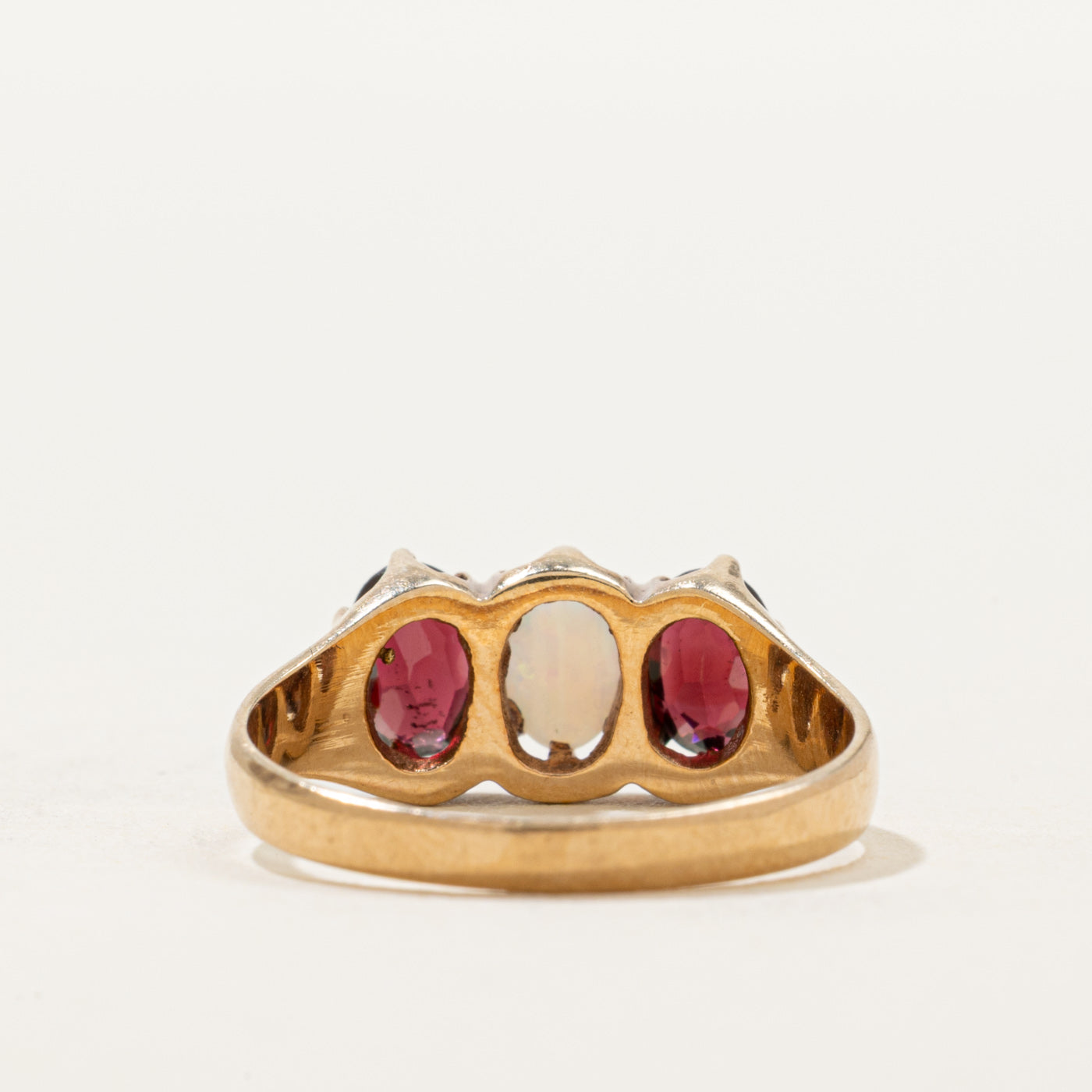 Vintage Canadian Belcher Set Garnet & Opal Ring | 1.25ctw | SZ 7.5