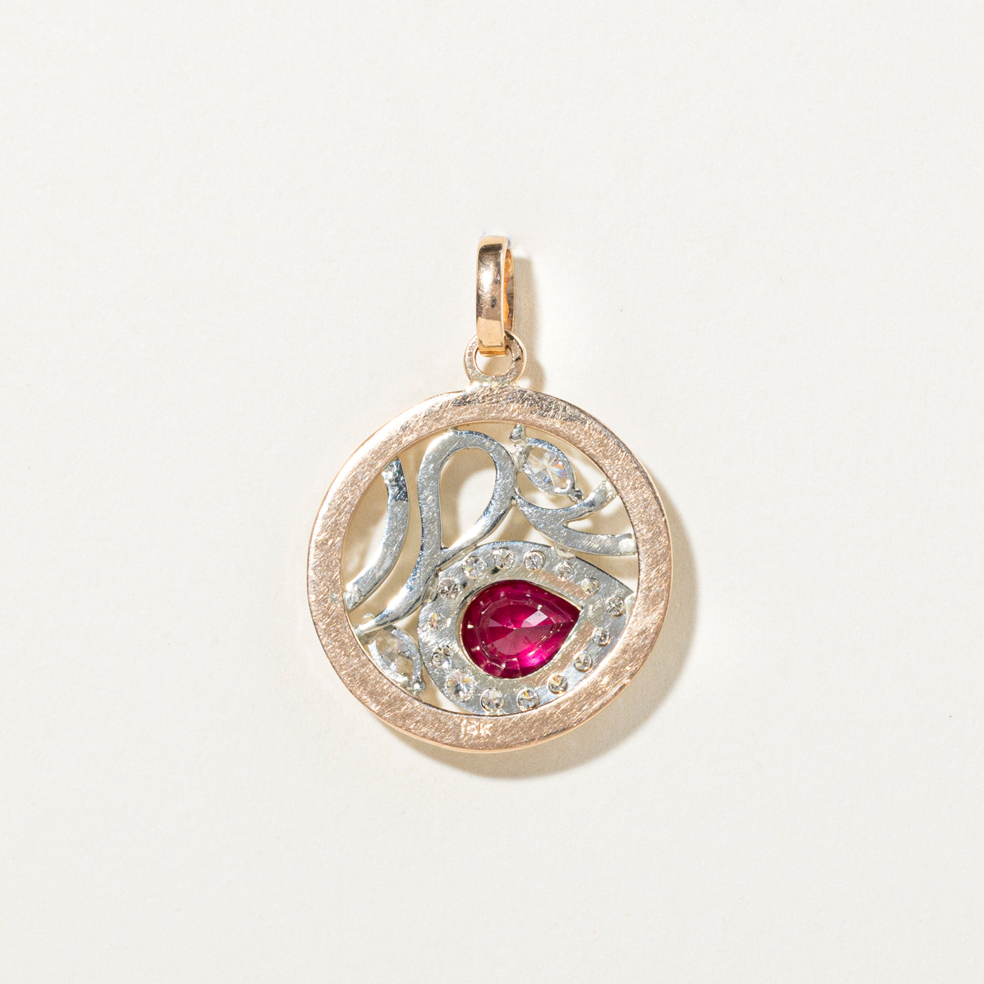 18K Yellow Gold Glass-Filled Ruby and Diamond Pendant | 1.80ct, 0.79ctw