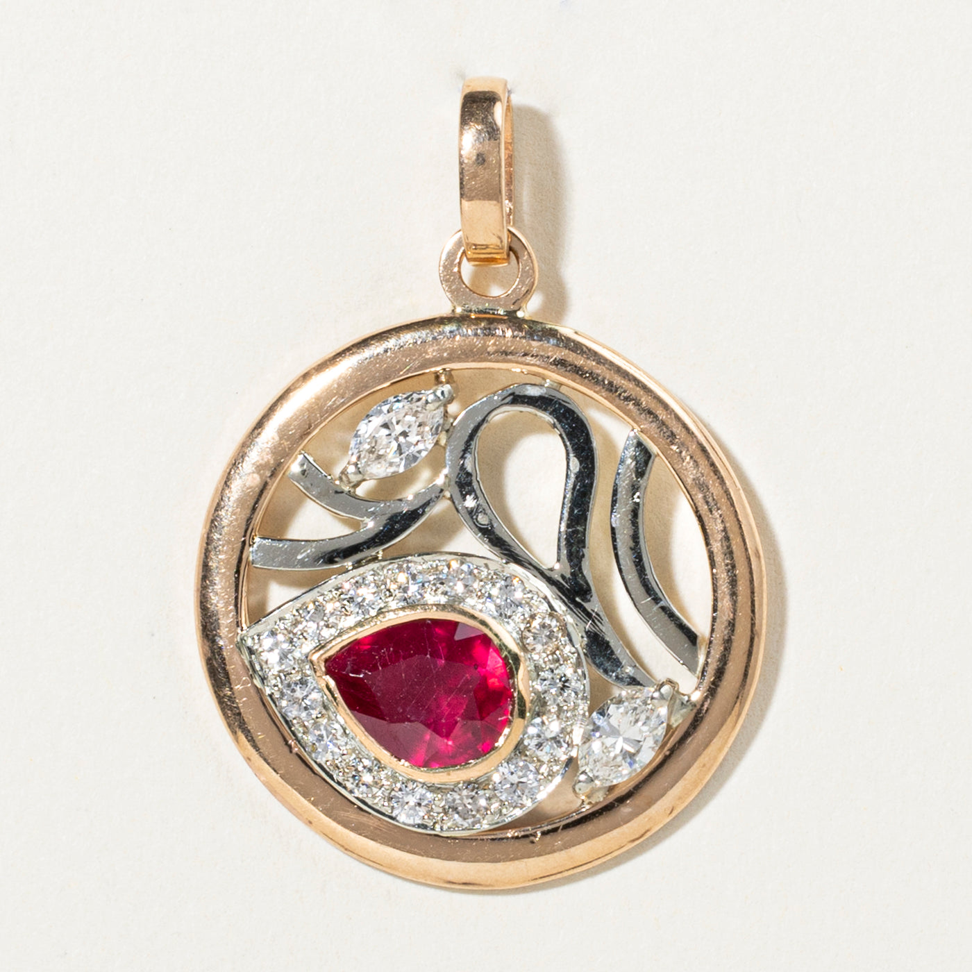 18K Yellow Gold Glass-Filled Ruby and Diamond Pendant | 1.80ct, 0.79ctw