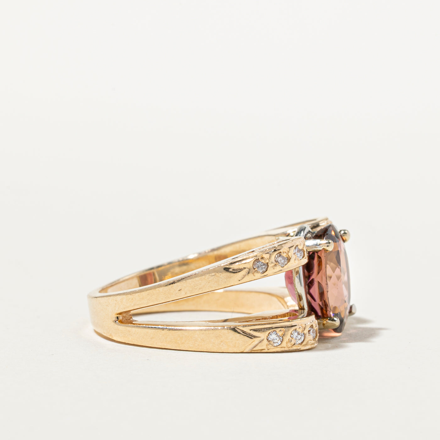 Tourmaline & Diamond Open Shank Ring | 3.18ct, 0.17ctw | SZ 7.25
