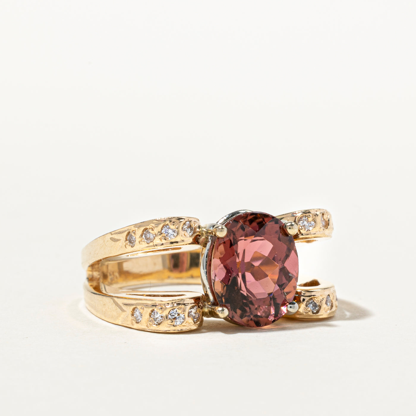 Tourmaline & Diamond Open Shank Ring | 3.18ct, 0.17ctw | SZ 7.25
