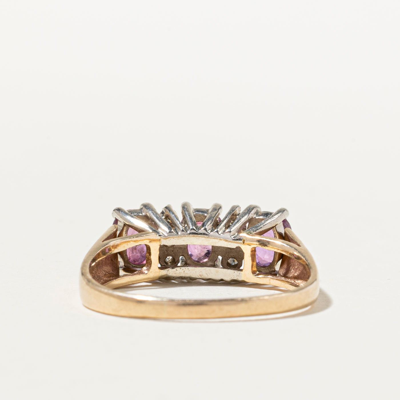 Three Stone Pink Sapphire & Diamond Ring | 1.25ctw, 0.07ctw | SZ 7.75