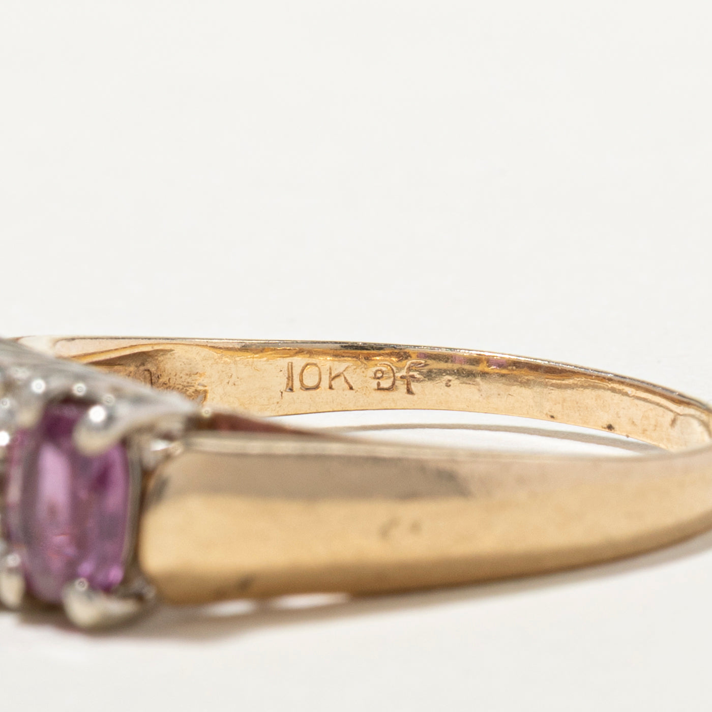 Three Stone Pink Sapphire & Diamond Ring | 1.25ctw, 0.07ctw | SZ 7.75