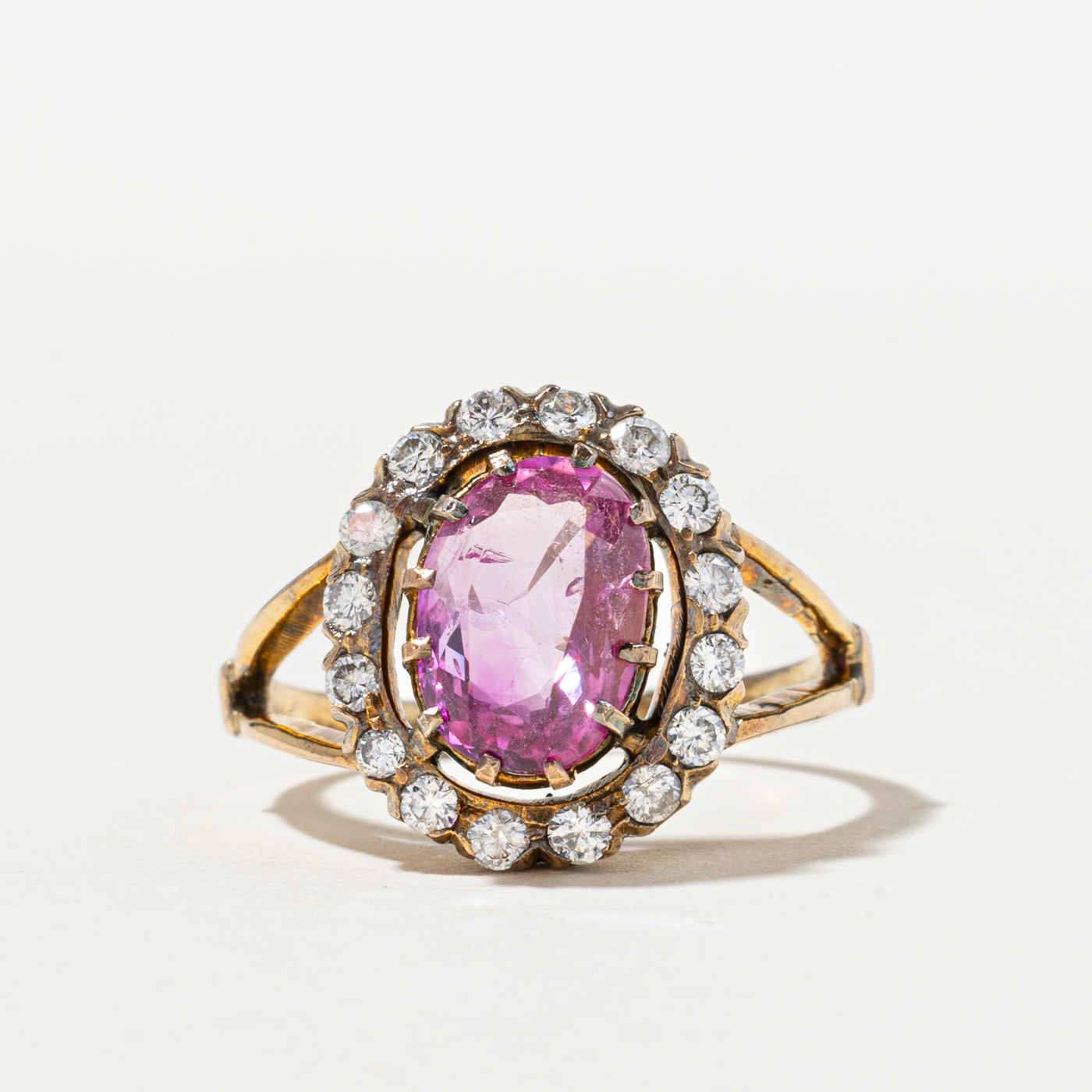 Pink Sapphire & Diamond Halo Cocktail Ring | 1.70ct, 0.40ctw | SZ 6.5