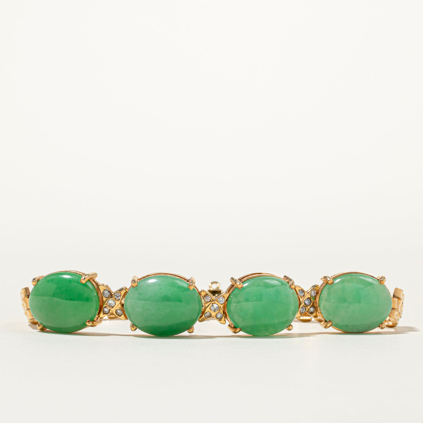 Jade & Diamond Gemstone Bracelet | 20ctw, 0.19ctw | 6.75"