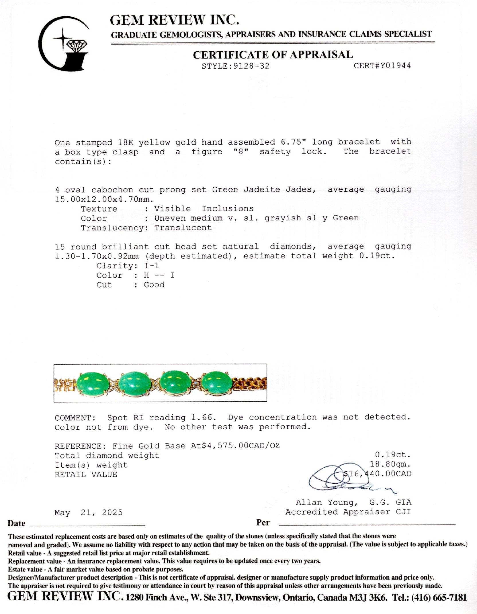 Jade & Diamond Gemstone Bracelet | 20ctw, 0.19ctw | 6.75"