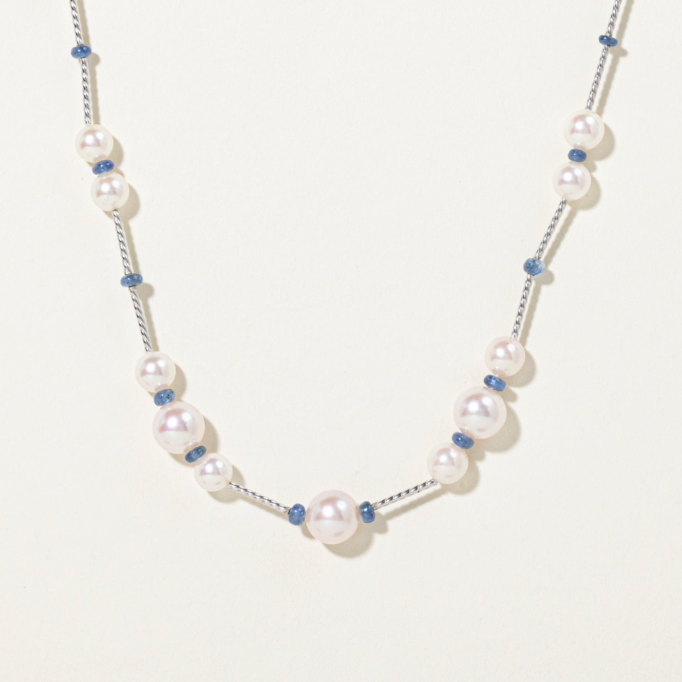 Sapphire Beads & Cultured Pearls Satellite Necklace | 22"