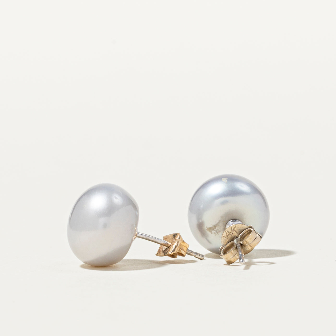 14k Grey Pearl Strand Necklace & Stud Earrings | 17"
