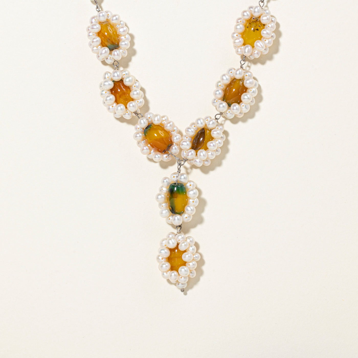 Sterling Silver Pearl and Glass Bead Necklace | 16"