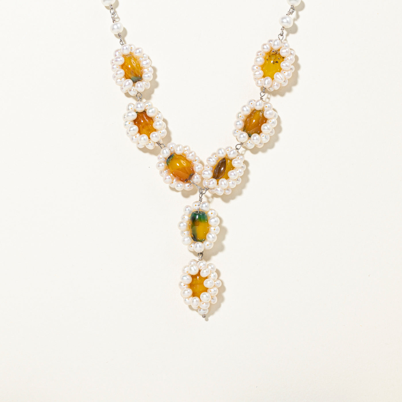 Sterling Silver Pearl and Glass Bead Necklace | 16"