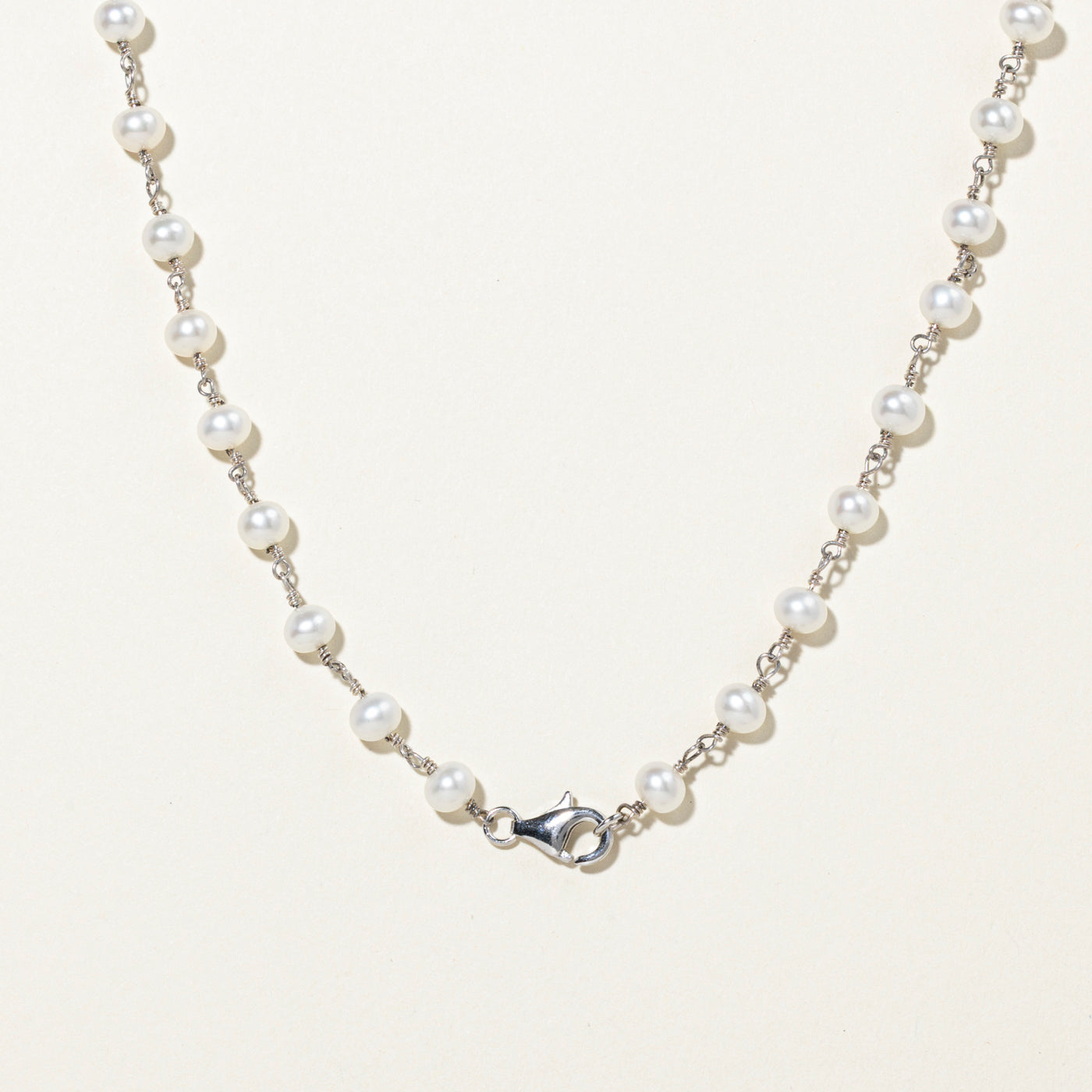 Sterling Silver Pearl and Glass Bead Necklace | 16"