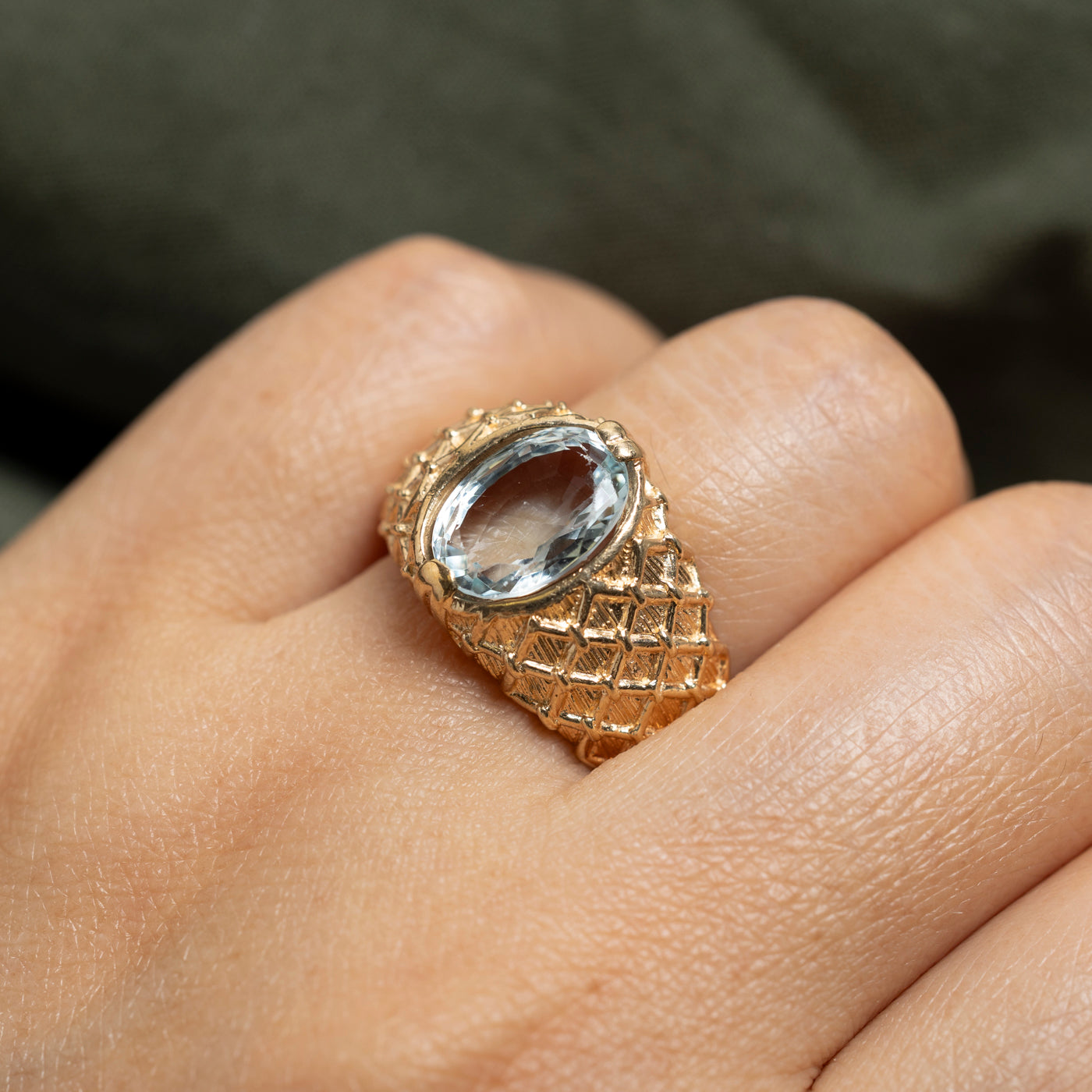 Solitaire Aquamarine Textured Chunky Ring | 2.22ct | SZ 10