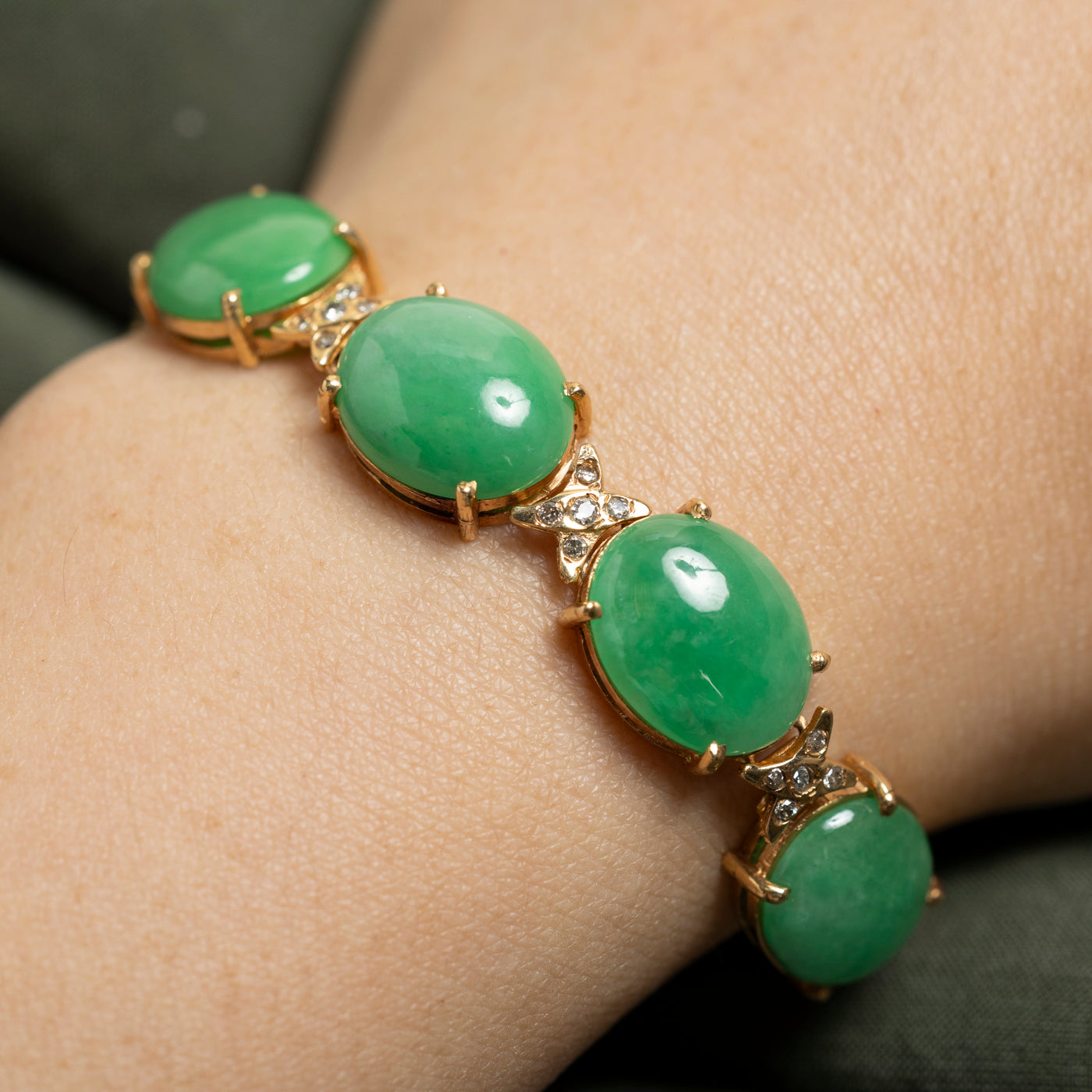 Jade & Diamond Gemstone Bracelet | 20ctw, 0.19ctw | 6.75"