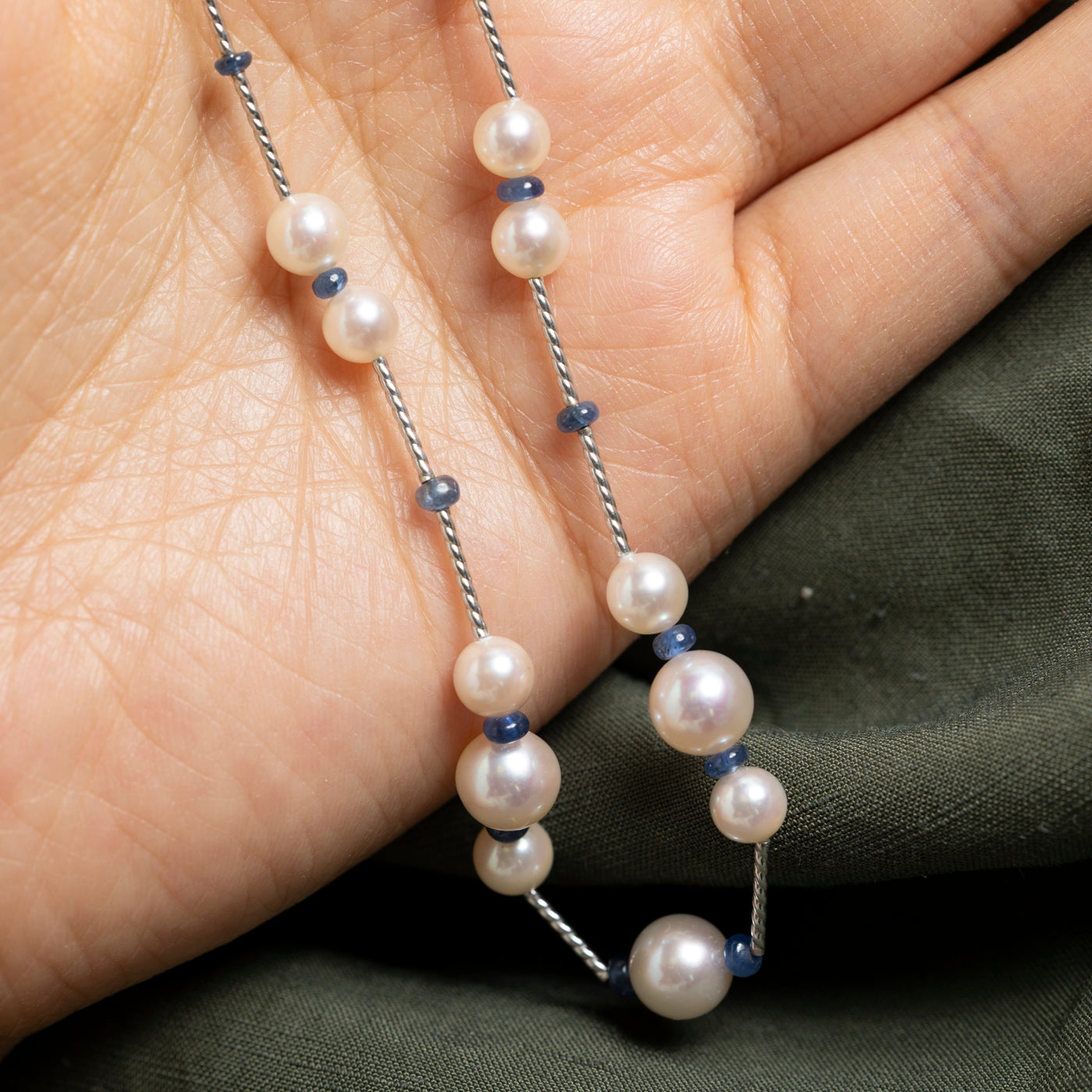 Sapphire Beads & Cultured Pearls Satellite Necklace | 22"