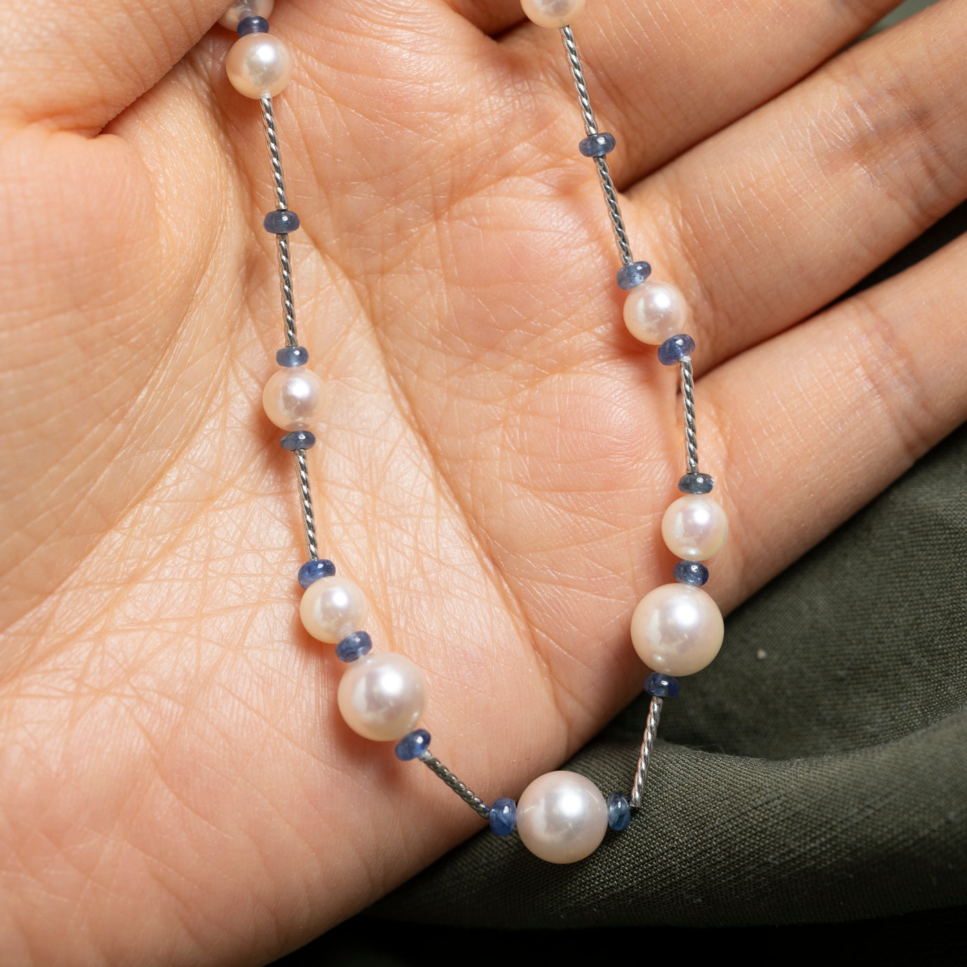 Sapphire Bead & Cultured Pearls Satellite Necklace | 19"