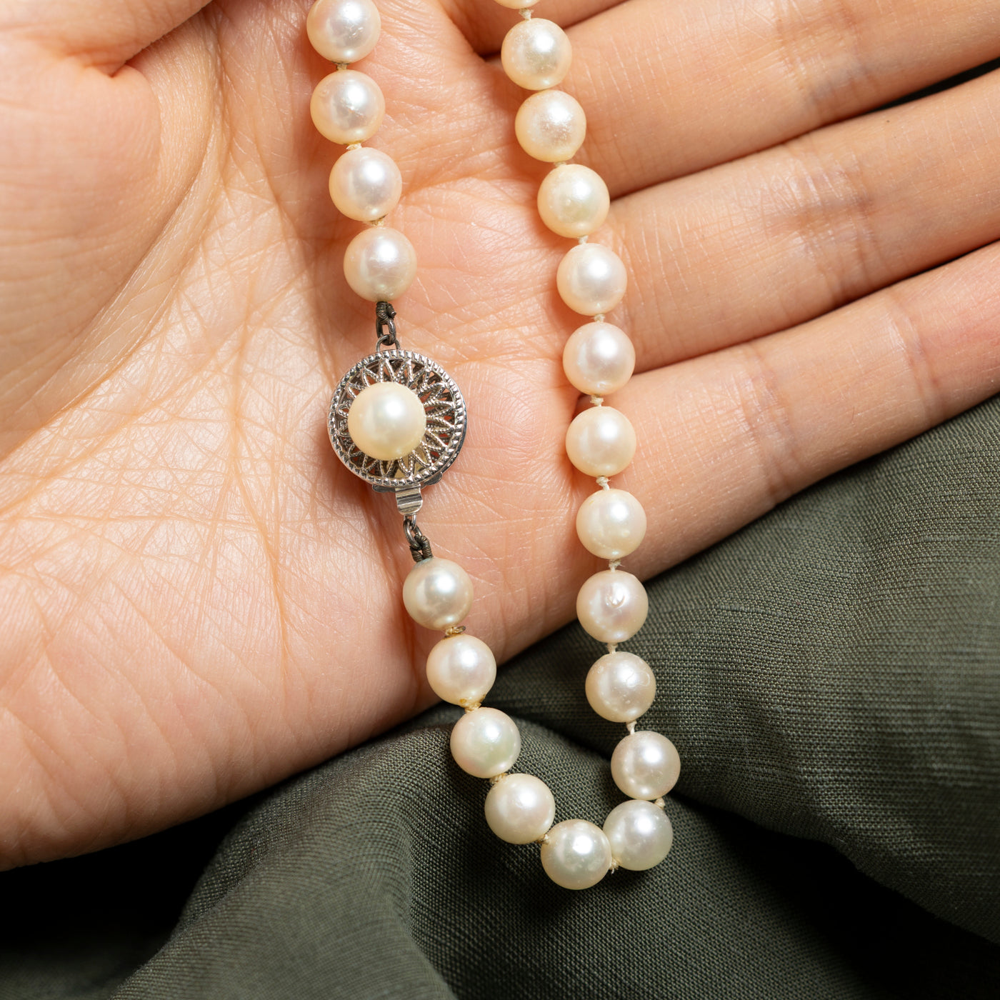 White Gold Pearl Strand Pendant Necklace | 15"