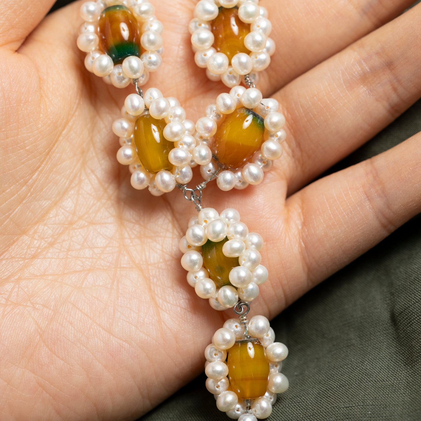 Sterling Silver Pearl and Glass Bead Necklace | 16"